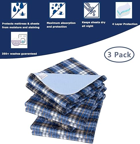 Miniatura 31 de Almohadillas de cama antideslizantes para incontinencia lavables de 36 x 72 pulgadas, almohadillas de cama impermeables para adultos, lavables