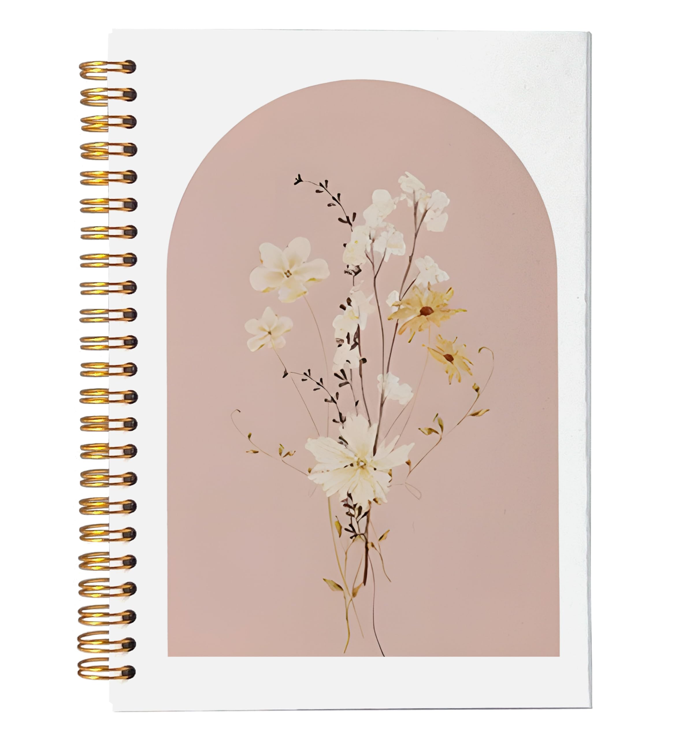 NEGIGA Boho Pink Floral Notebook Journal, Modern Boho Flower Bouquet Journal for Women, Retro Cottagecore Botanical Notebooks, Girly Office Supplies, Spiral Notebook 5.5x8.3