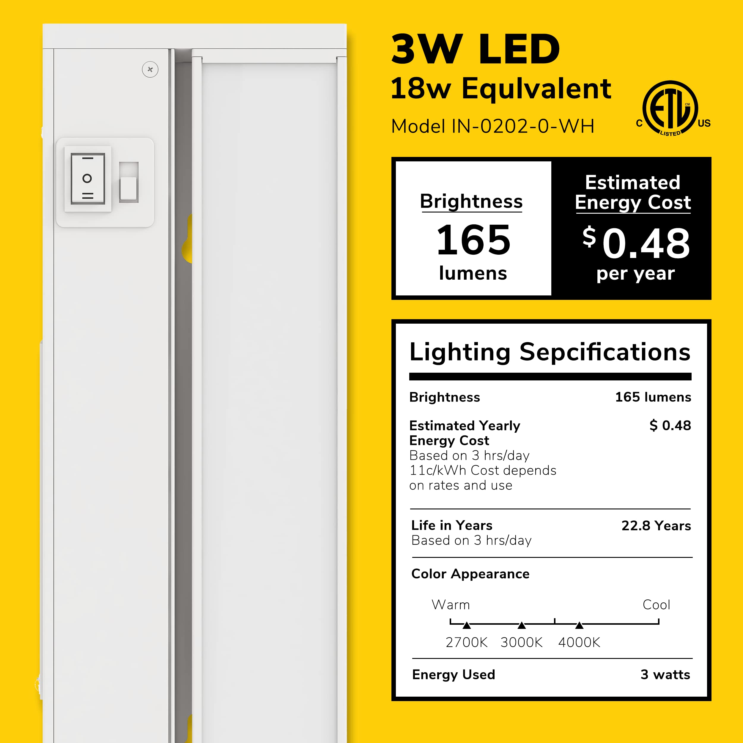 GETINLIGHT 9-inch Swivel LED Under Cabinet Lights, Glass Lens, Selectable White 2700K/4000K/5000K, Dimmable with Wall Dimmers, White Finish, IN-0202-0-WH