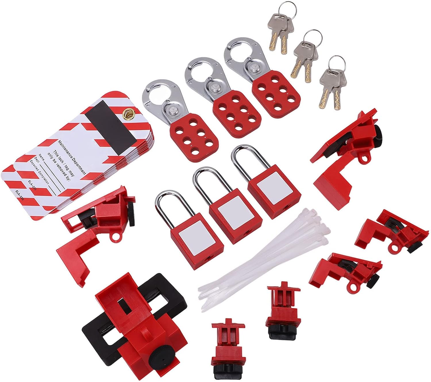 Lockout Tagout Kit Electrical Lockout Tagout Kit - Comprehensive Safety Padlock & Tag Set with Writable, 3 Hasp, 3 Padlocks, Breaker Devices - Ideal for Industrial