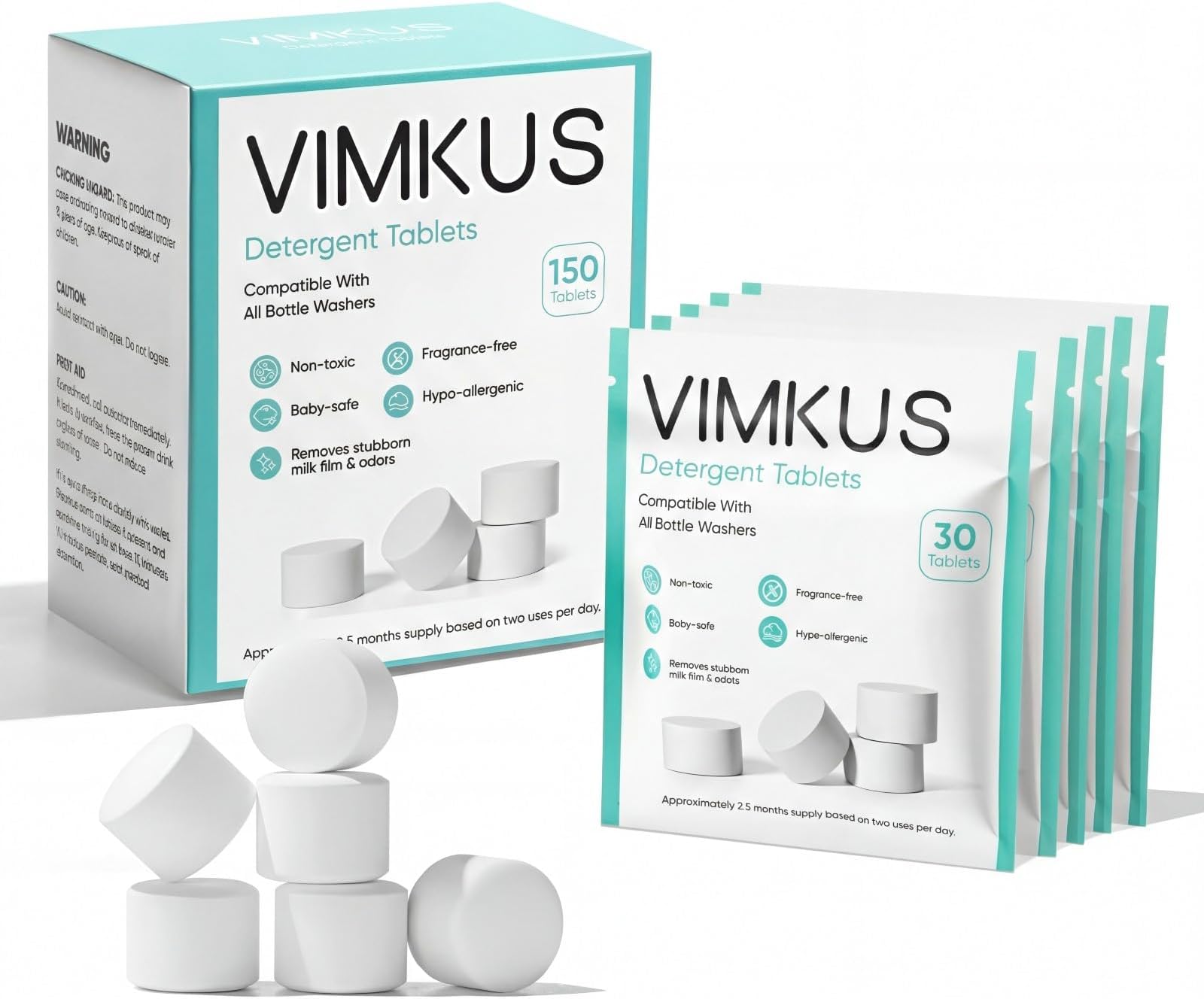 150Pcs Plant-Based Detergent Tablets for Bottle Washer – Baby-Safe, Residue-Free Cleaning for Baby Brezza,GROWNSY,Momcozy and Papablic Bottle Washer