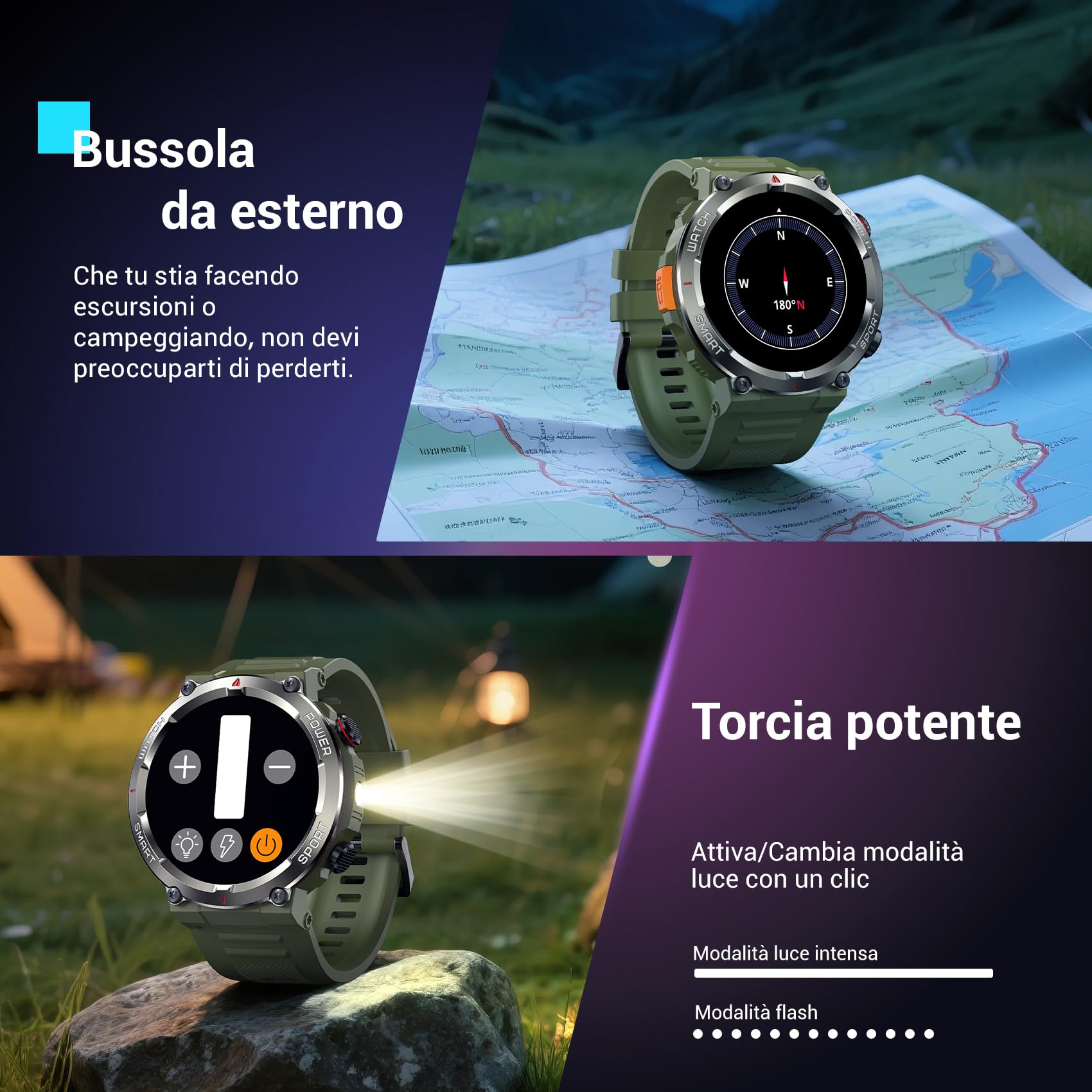 Blackview Smartwatch Uomo, 1.45" Smartwatch Militare Uomo Fitness con Chiamate Bluetooth Orologio Intelligente 100+ Modalità Sportive/Cardiofrequenzimetro/SpO2/Torcia/Bussola per Android iOS