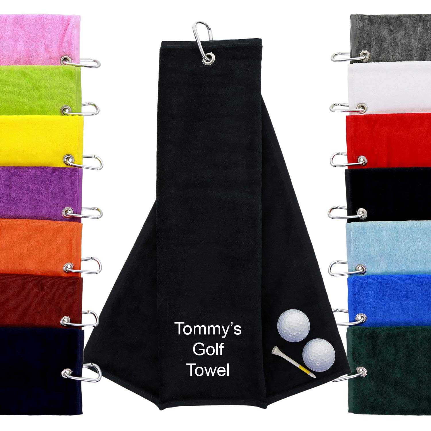 aztex Personalised Tri-Fold Golf Towel, 550gsm, Black