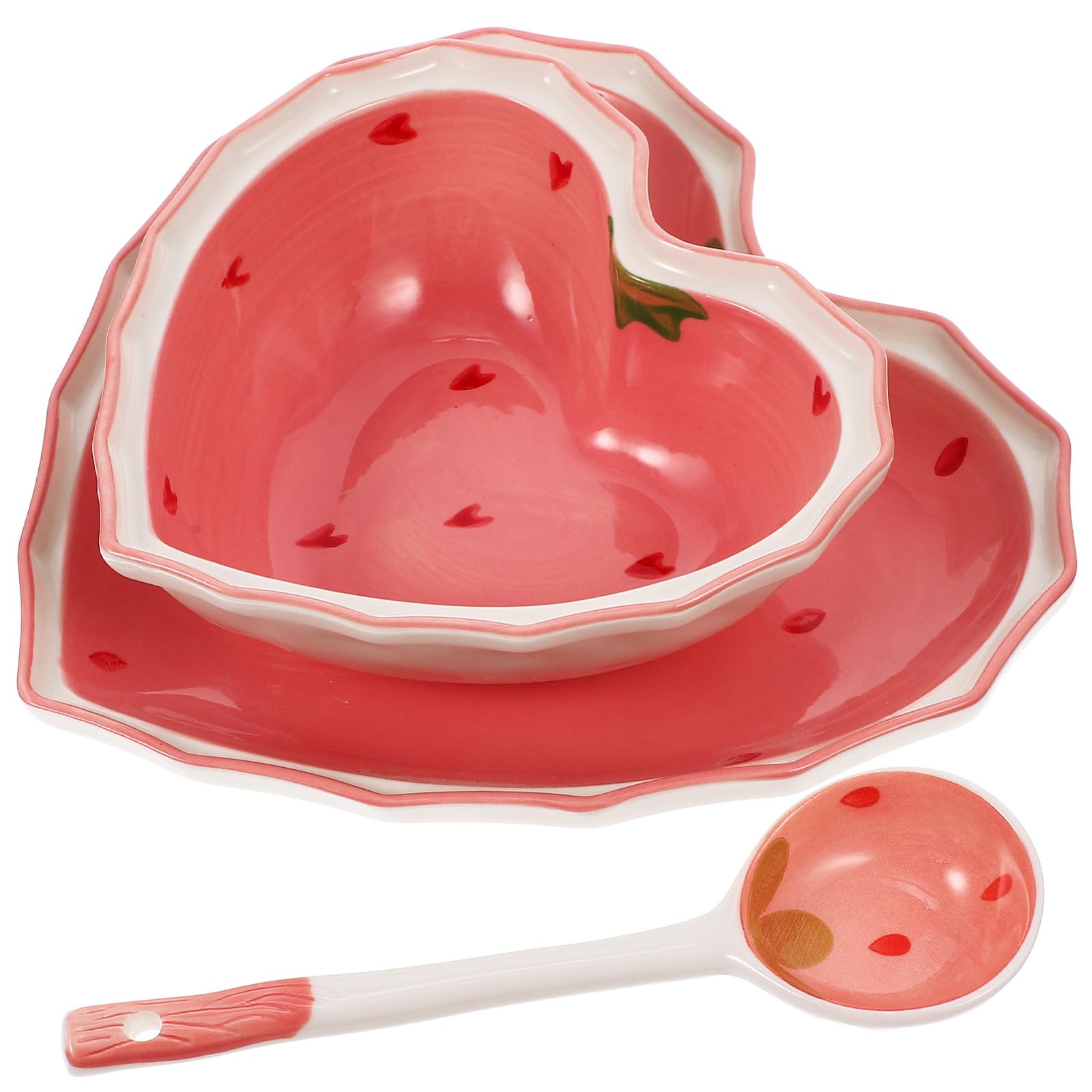 Assiette de Service Réutilisable en Céramique Rose Chic Bol à Salade Multifonction et Cuillère, Surface Lisse pour Rassemblements Quotidiens et Fêtes