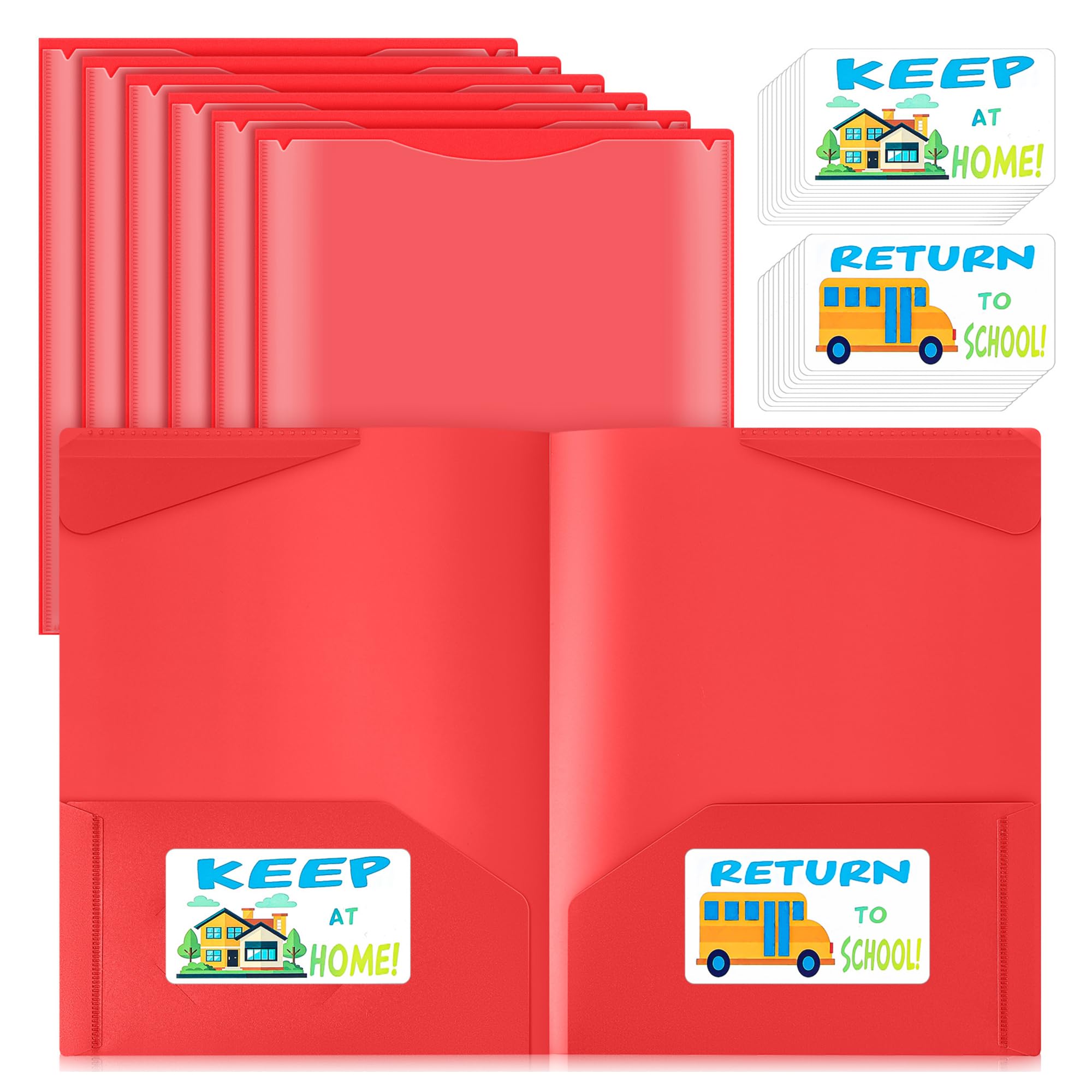 Henoyso 48 Pack Take Home Folders with Clear Front Pocket, Red