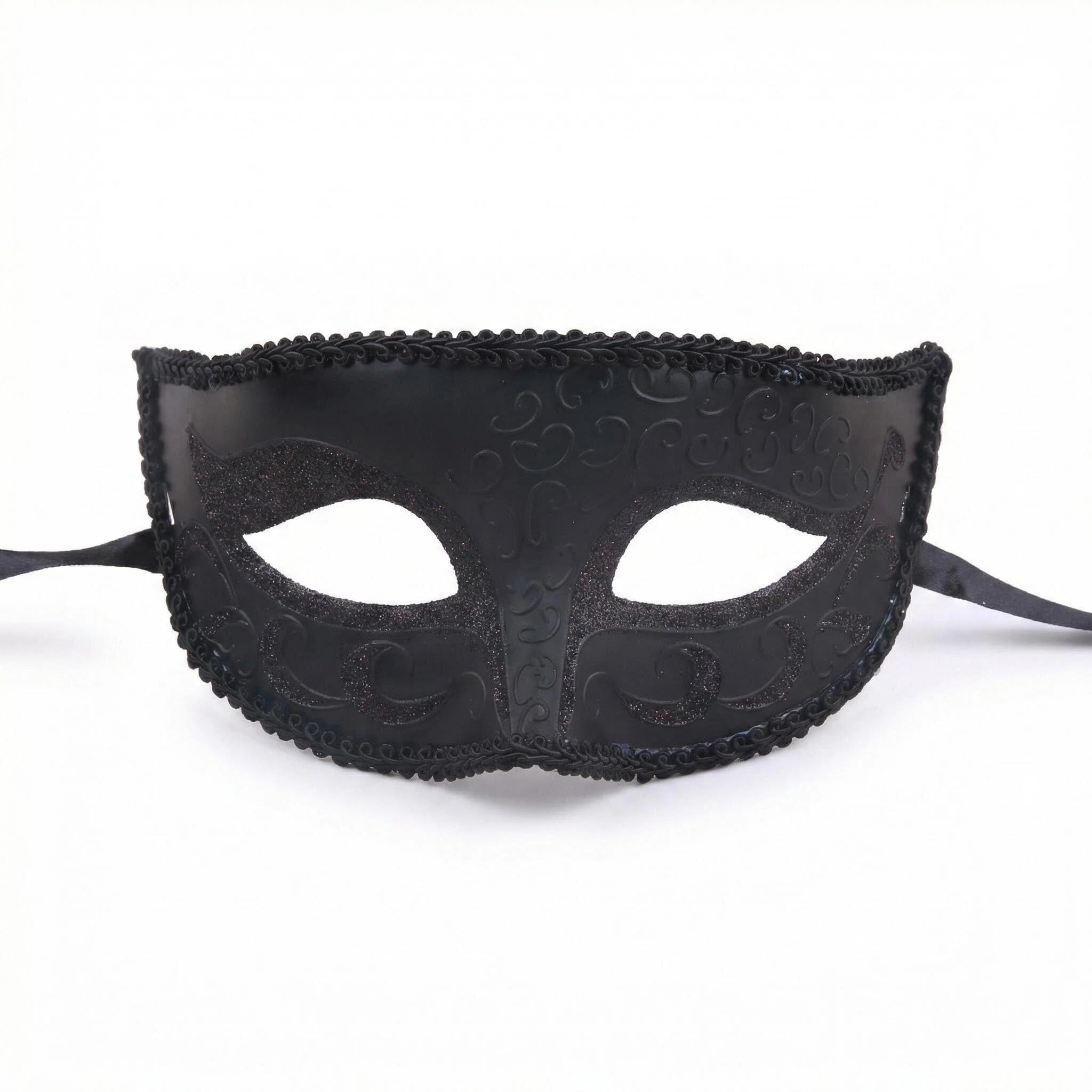 FeiatPogra Elegant Venetian Style Masquerade Mask for Adults Men and Women, Sparkly Black Full Face Mask for Halloween Party Costume, Mardi Gras Ball, Cosplay, Mysterious Gothic Mask