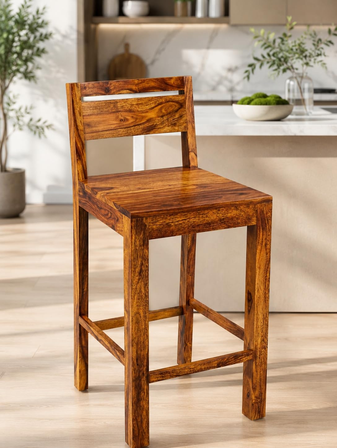 Solid Sheesham Wood Bar Chair, Natural Finish, 28" Seat Height-picture-11