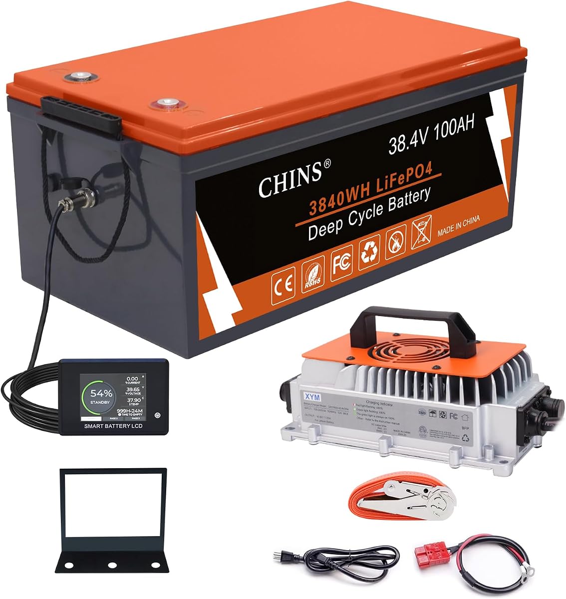 CHINS 36V Lithium Golf Cart Battery 100AH Includes 25A Charger Monitor