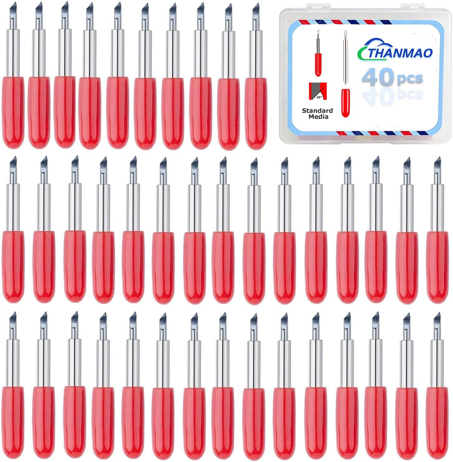 THANMAO 40 Pcs Standard Replacement Blades Compatible with Explore Air 2/Air 3/Explore 4/Maker/Maker 3/Maker 4 Cutting Machines (Red 45 Degree Standard Fine Point Blades)