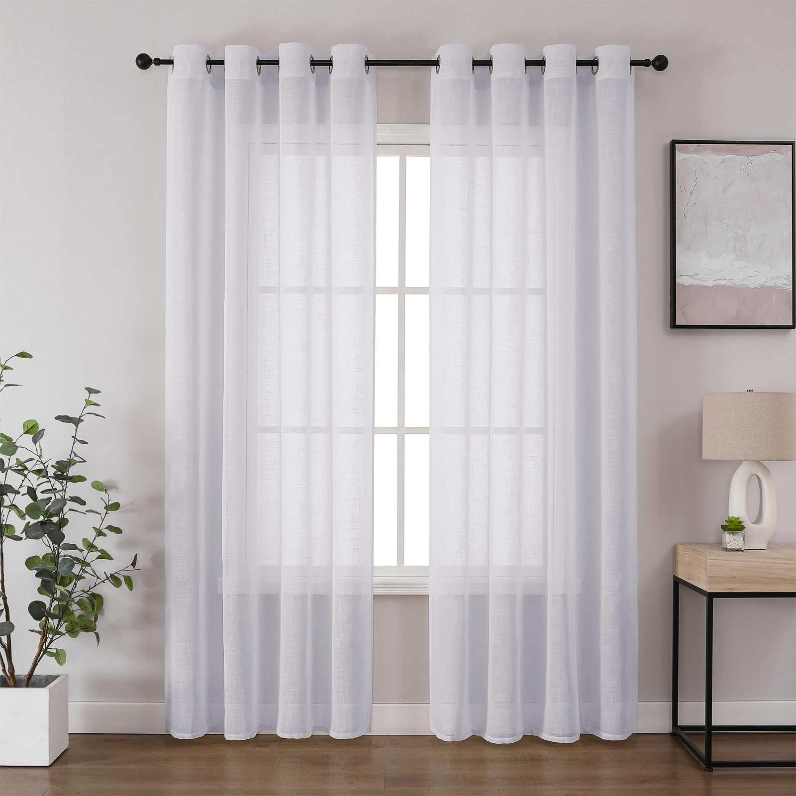 CUCRAFVoile Curtains White 84 Inch Drop 2 Panels with Eyelet Linen Net Curtains for Windows Sheer Curtains for Bedroom Kitchen Dormitory Home Decoration
