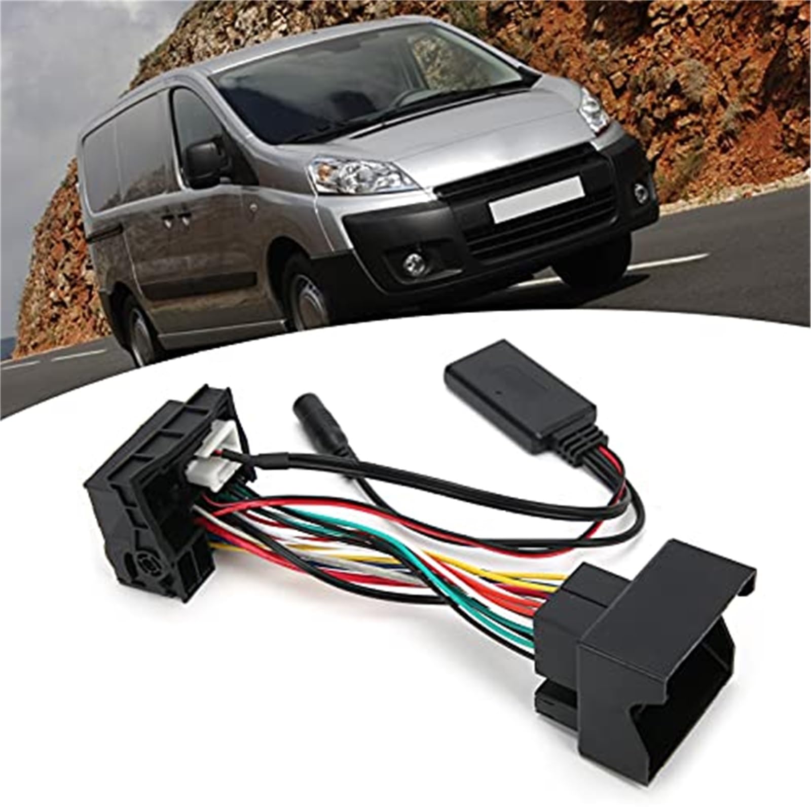 Cable Bluetooth, adaptador Bluetooth, cable Bluetooth de 12 pines y 12 V, adaptador de audio estéreo ABS con micrófono de repuesto, for Peugeot 207, 307, 407 y 308 Adaptador de micrófono de au