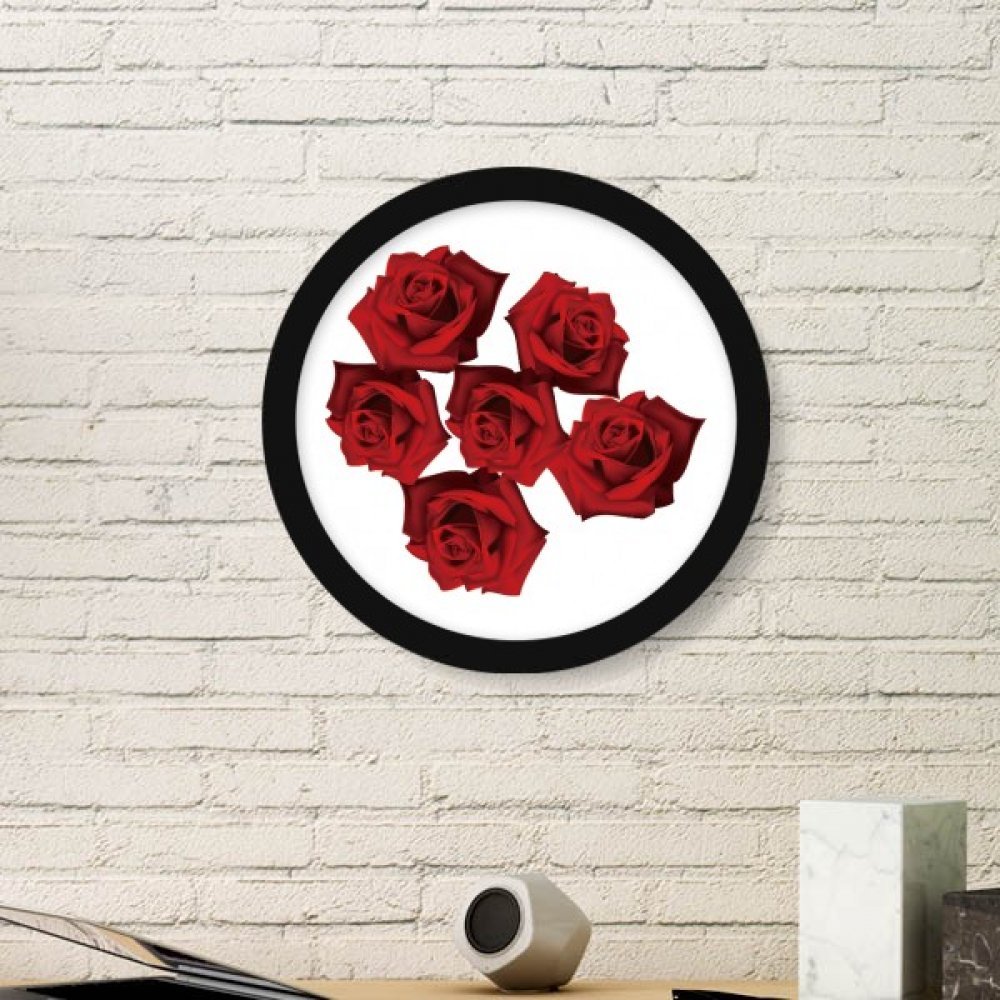 Cadre photo rond en bois avec impression de rose rouge fleur plante art pour décoration intérieure M
