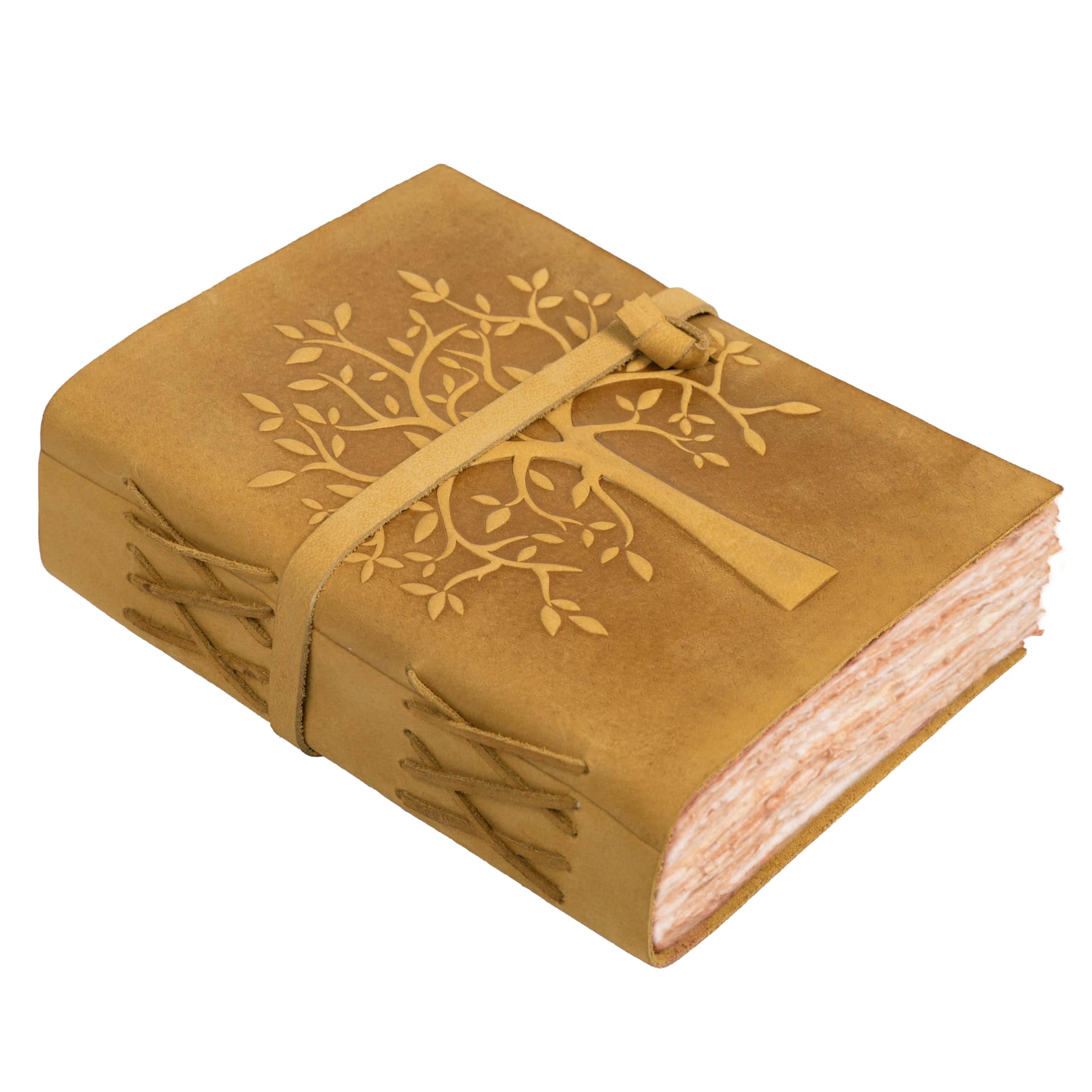 LEATHER VILLAGE Tree of Life Leather Bound Vintage Journal for Men & Women - Book of Shadows - 13 X 8 inches - Antique Deckle Edge Handmade Watercolor Paper – Tan