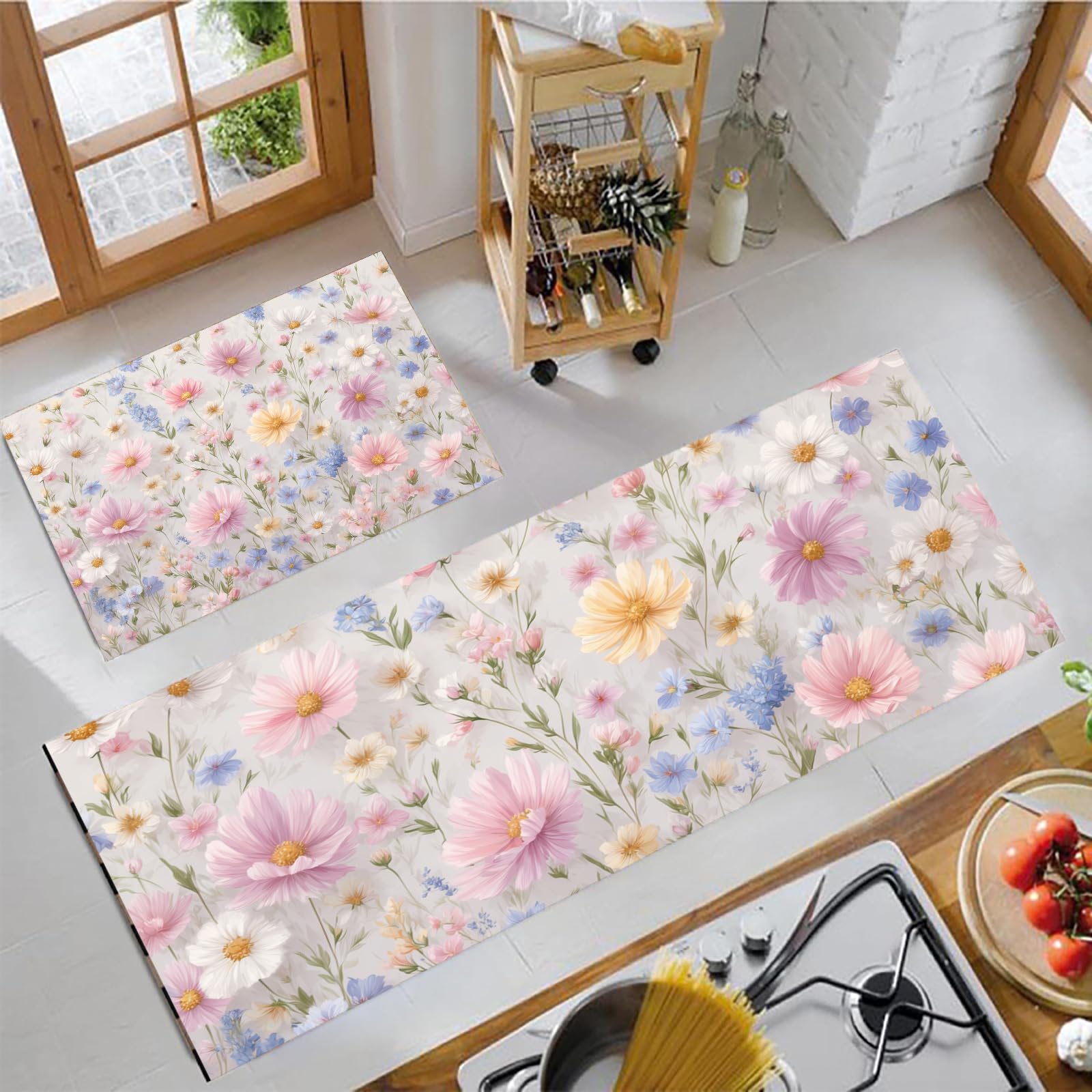 Felpudos de cocina de flores silvestres en pack de 2 piezas
