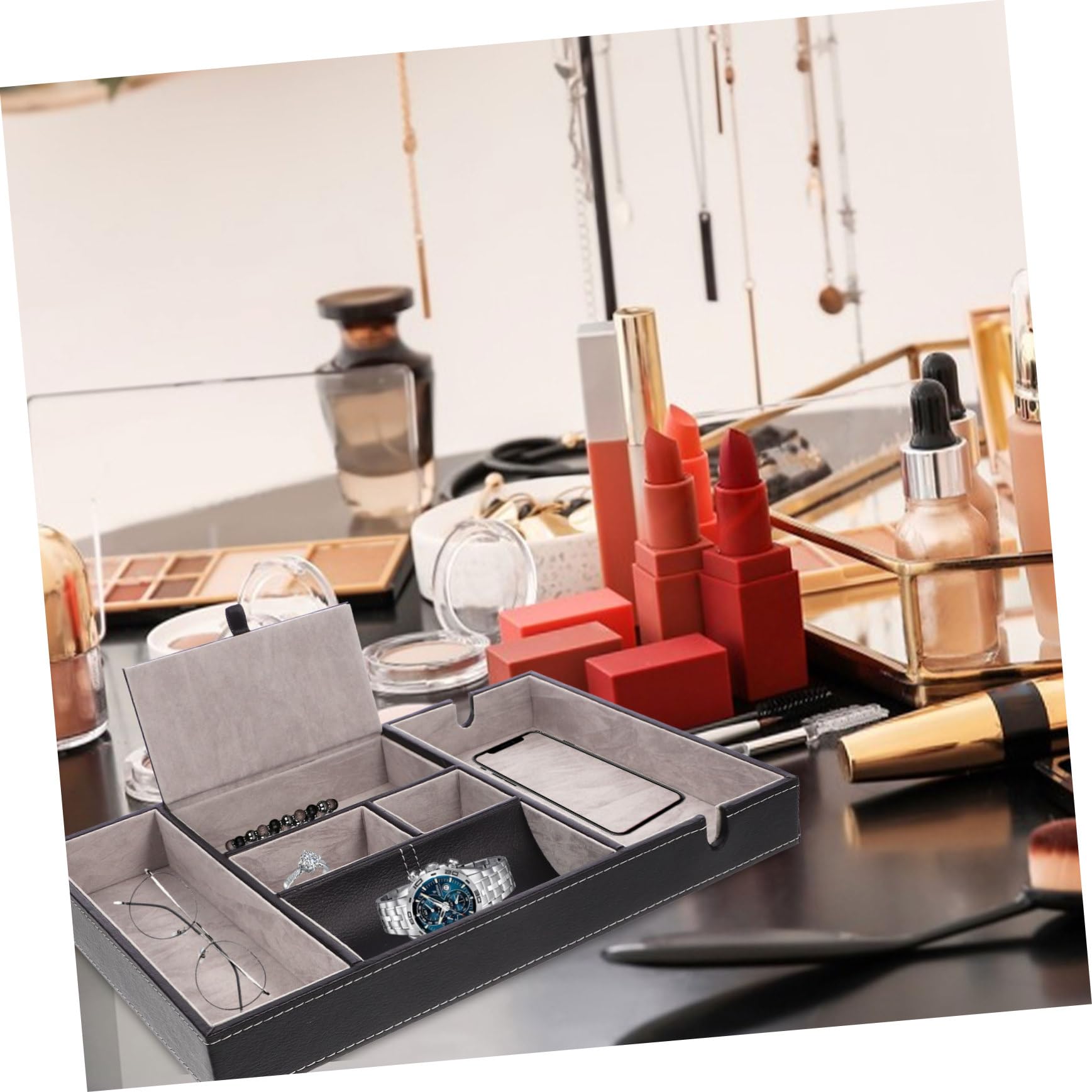 Alipis Boîte de Rangement pour Montres Multifonction en Pu Noir