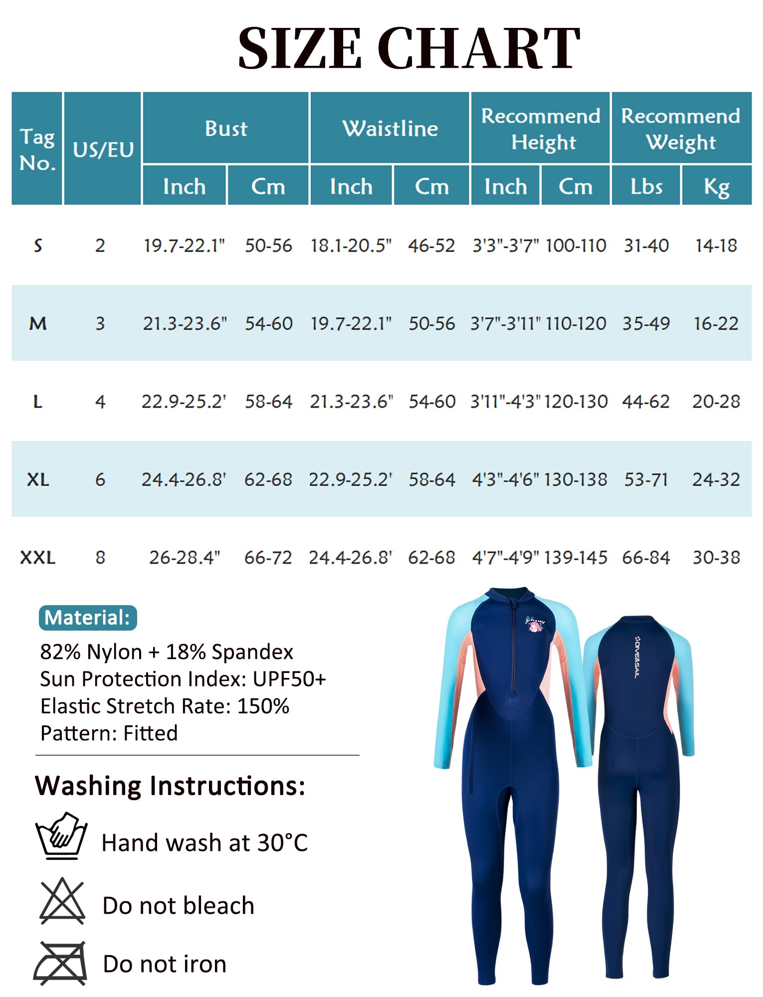 SEAUR Schwimmanzug Kinder Mädchen Einteiler Lang UPF 50+ UV Schutz Bademode Langarm Badeanzug Ganzkörper Badebekleidung - S-XXL=(EU 104-146)
