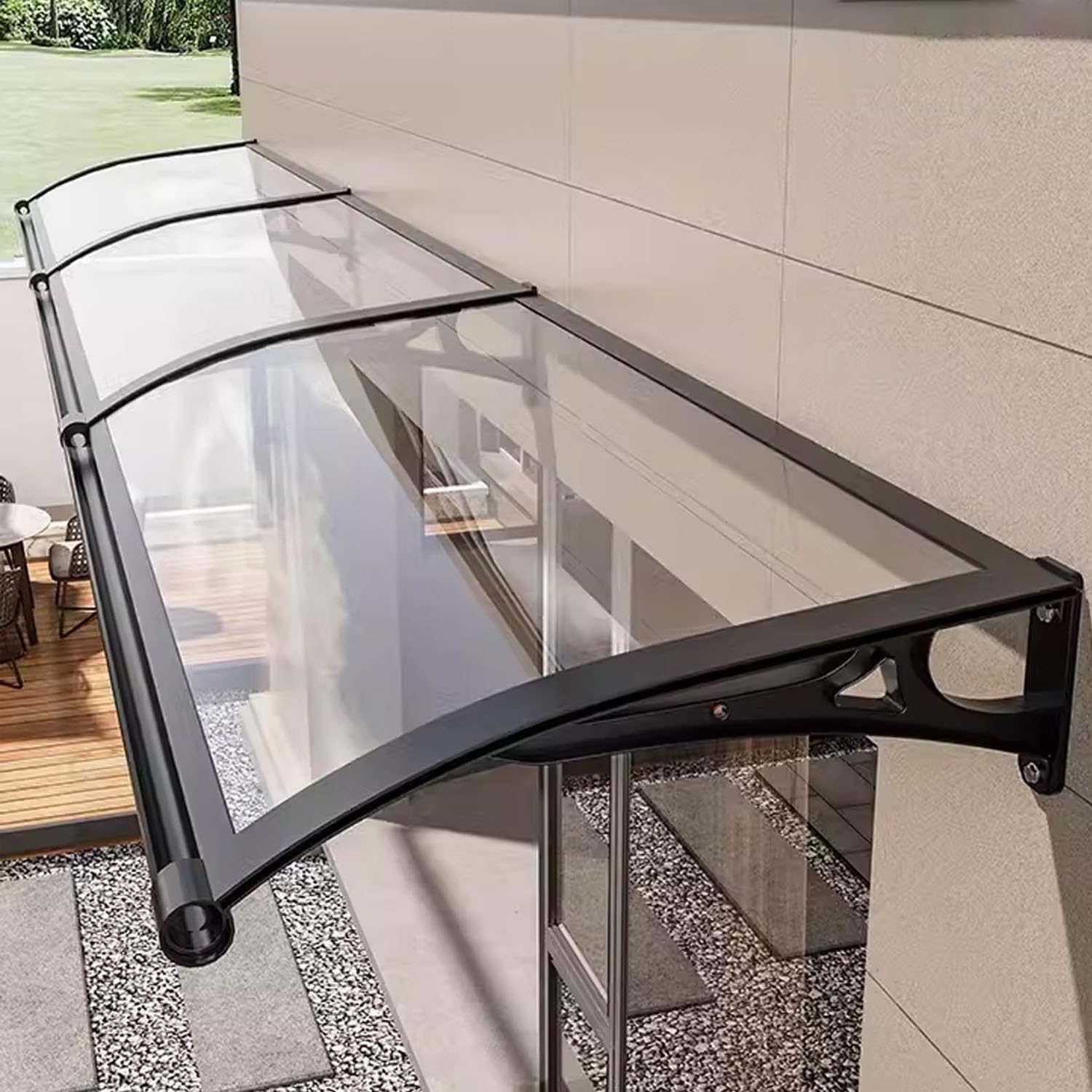 Auvent de fenêtre extérieur 119x170cm en polycarbonate transparent pour abri de porte