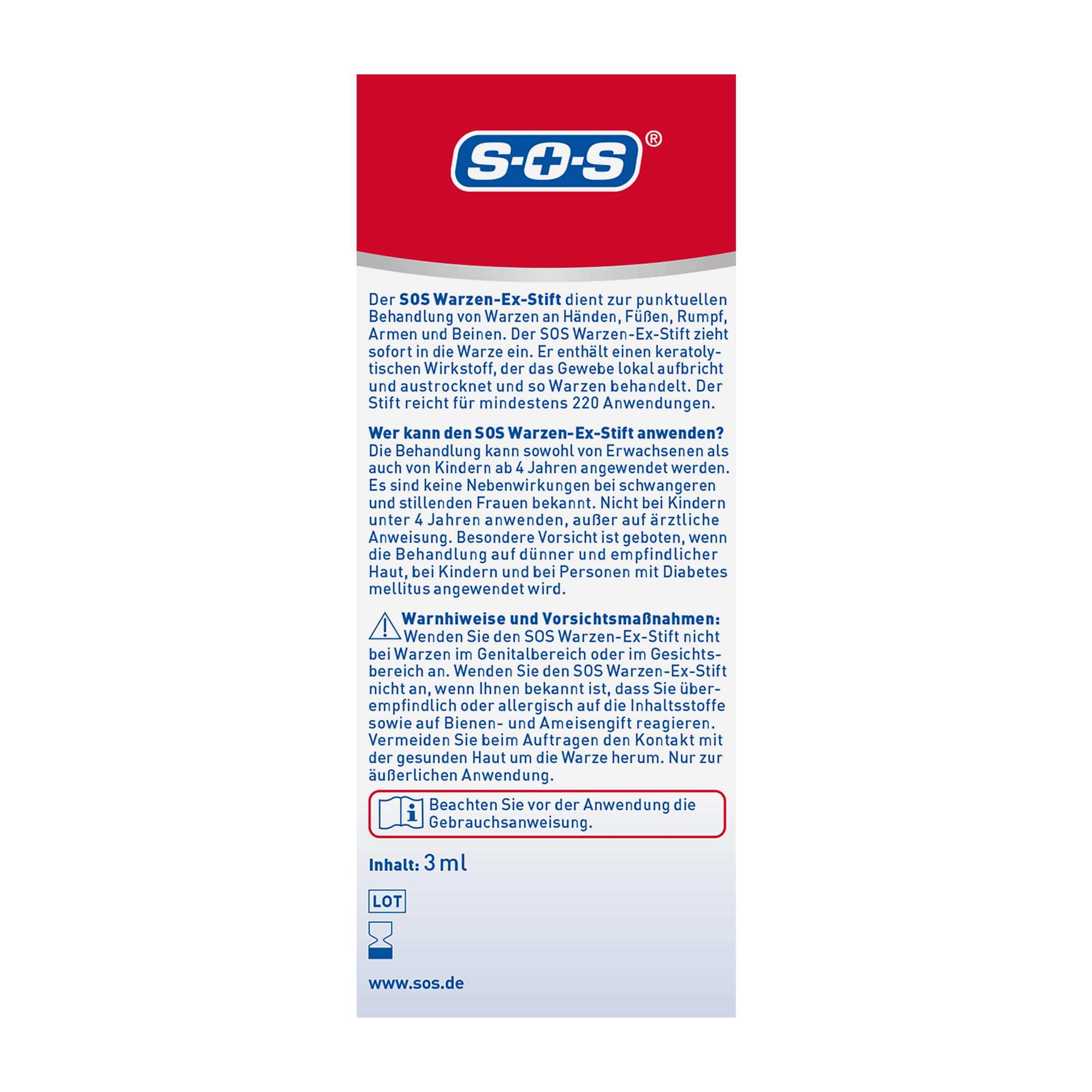 SOS Warzen-Ex Stift (6x 3 ml) - zur Entfernung gewöhnlicher Warzen - sofort wirkender Warzenstift - Warzenmittel mit einfacher & präziser Stiftapplikation - effektiv ab der 1. Anwendung