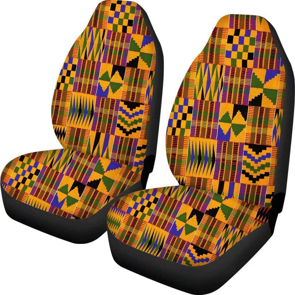 ELEQIN Universal Fit Full Set Car Decorative Interior Seat Covers African American Navajo Aztec Pattern Flexible Elastic Soft Seat Protectors