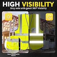 Vista 3 de PeerBasics Chaleco de seguridad, paquete de 10 unidades, amarillo, ANSI Clase 2, reflectante, para hombres y mujeres, unisex, con bolsillos