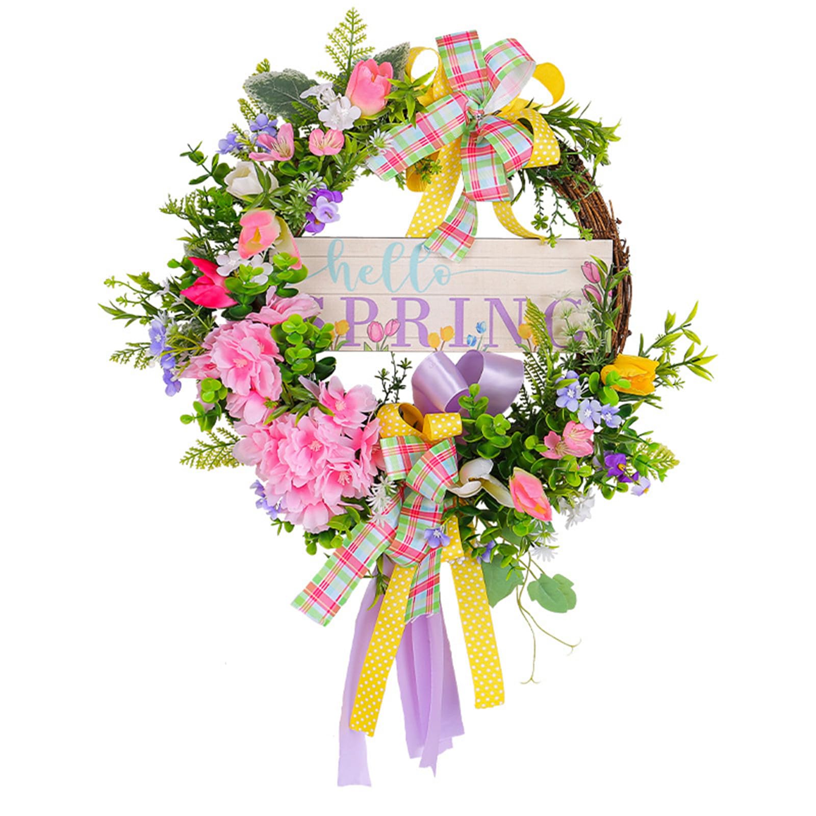 Elnwnnkc Artificial Flower Bow Wreaths Eye Catching Charm Welcome Door Sign Festival Spring Fall Garlands Farmhouse Decor Flowers Garlands