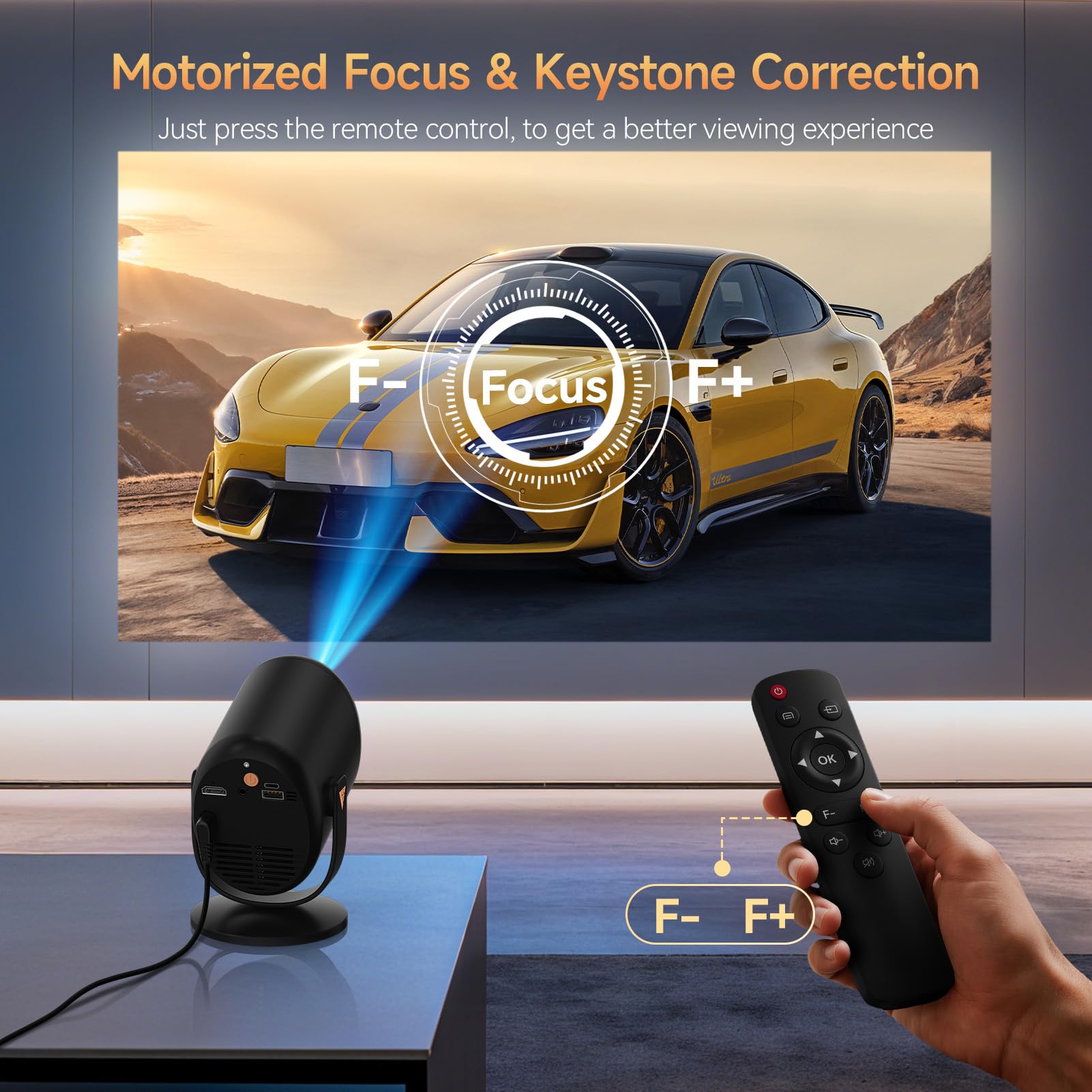 Mini Beamer Native 1080P Smart Tragbarer Projektor | 180°verstellbarem Ständer,max 180", integrierte Lautsprecher,WiFi und Bluetooth mit iOS/HDMI/USB/Android/Windows
