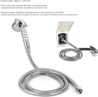 Vista 2 de Cabezal de ducha exterior para caravana con manguera de 4.9 ft/4.9 pies, interfaz de 1/2 rosca, boquilla externa de acero inoxidable, suministro