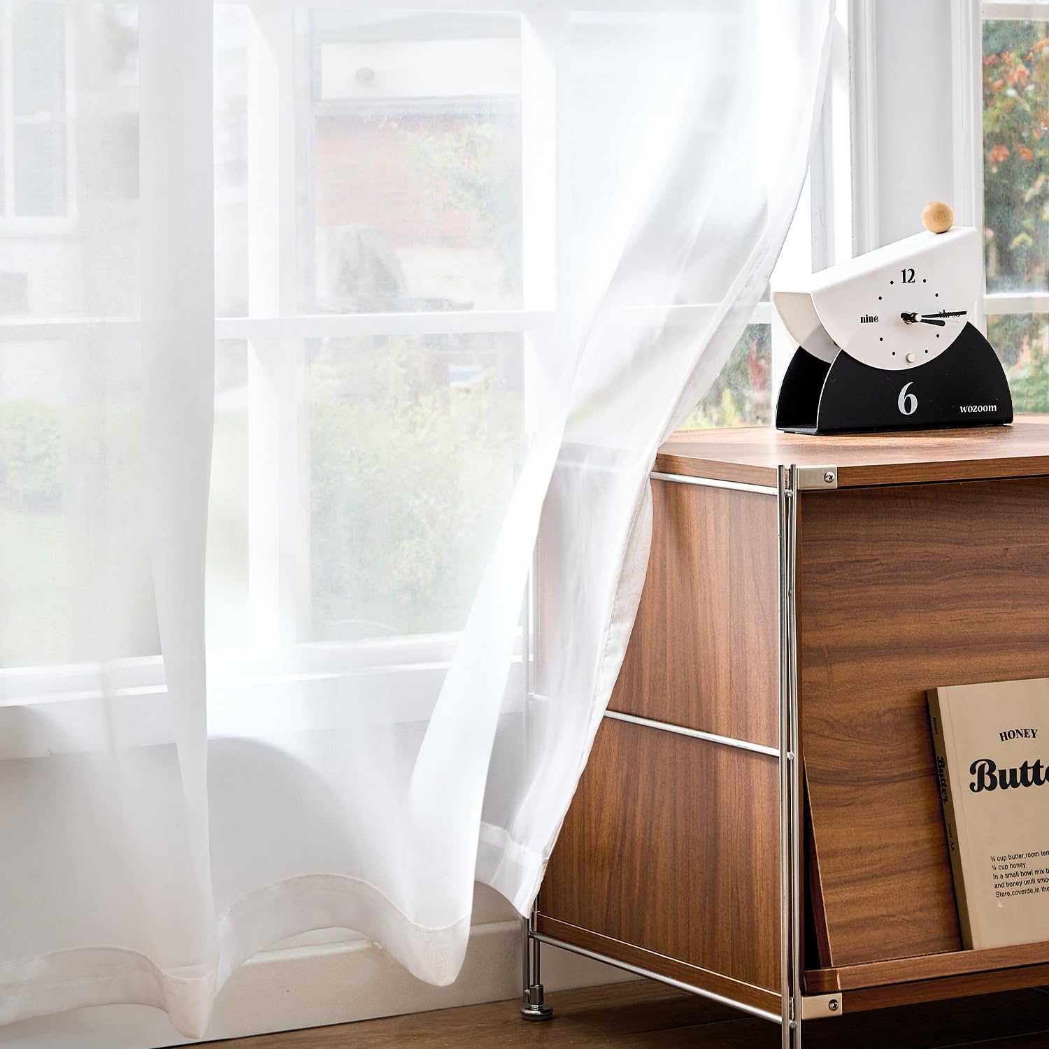 Vangao Rideau Voilage Galon Fronceur Cuisine Salon Fenetre Chambre Transparent 140L x 260H cm Lot de 2 Interieur Décoration Filtrage de la lumière Moderne Voile Rideaux Voilages Élégants, Blanc