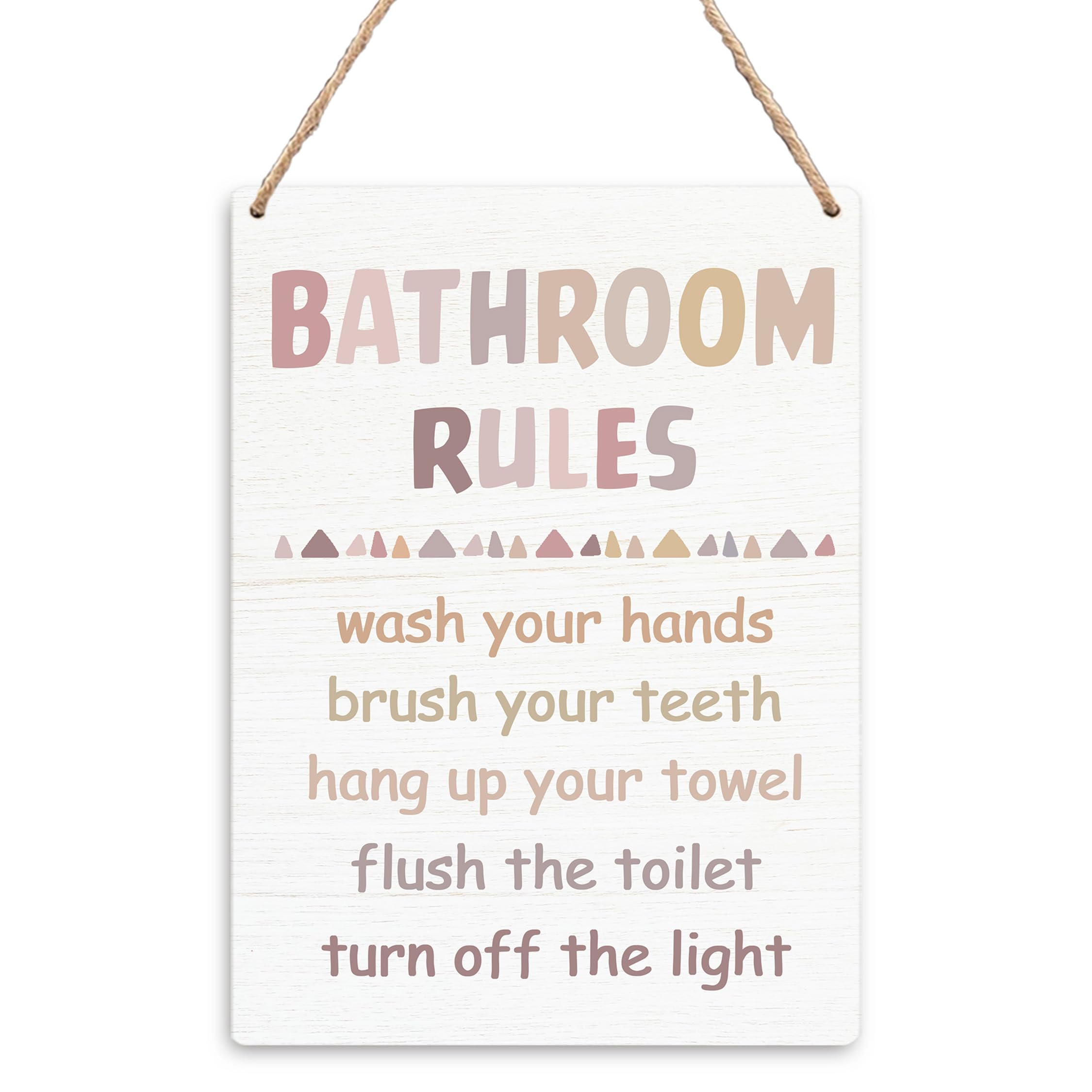 Kneaotoaji Kids Bathroom Sign Decor - Bathroom Rules Wall Art, Kids Bathroom Decor, Bathroom Hanging Wooden Signs, Rustic Farmhouse Bathroom Wall Hanging Plaque 8x10, Pink