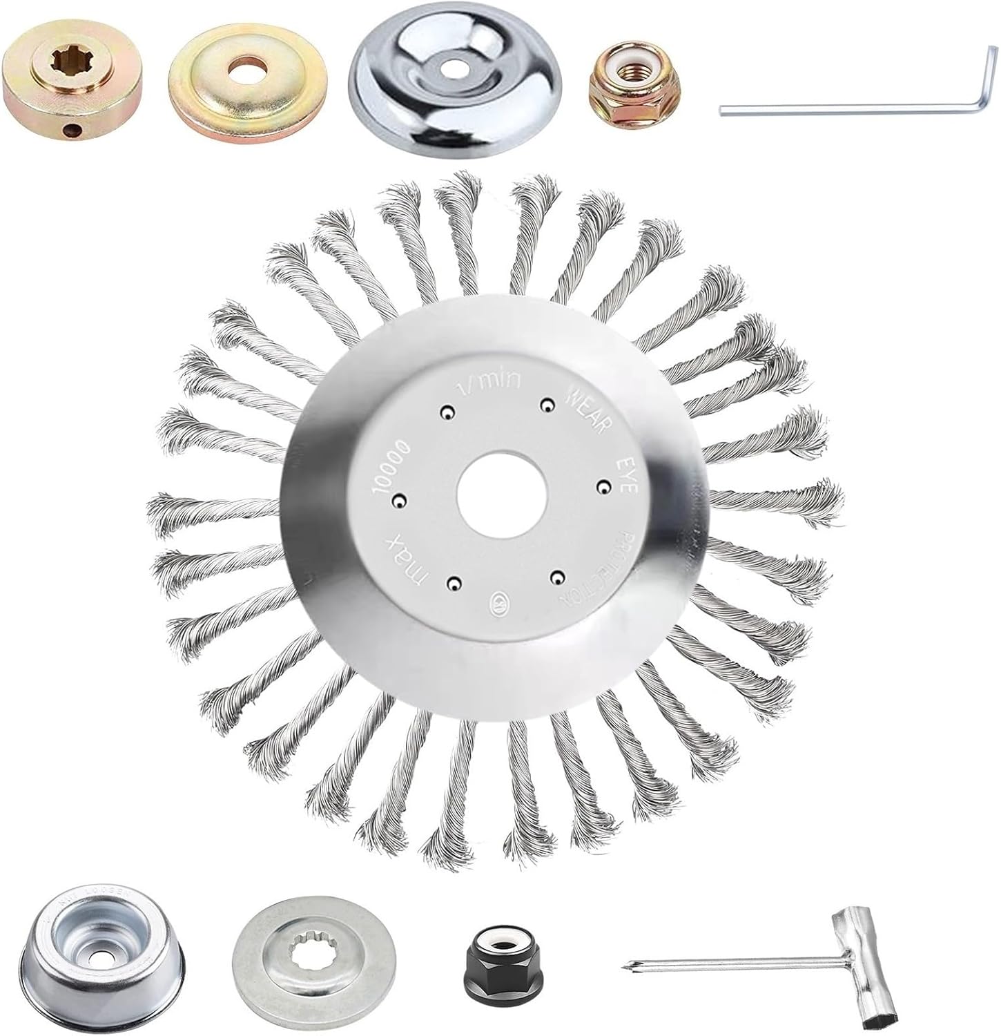 10inch Steel Wire Trimmer Head Unbreakable Wired Trimmer Blade Yard Patio Wire Weed Eater Head with 2 Pack of Adapters for Weed Wacker Lawn Mover String Trimmer Head Replacement