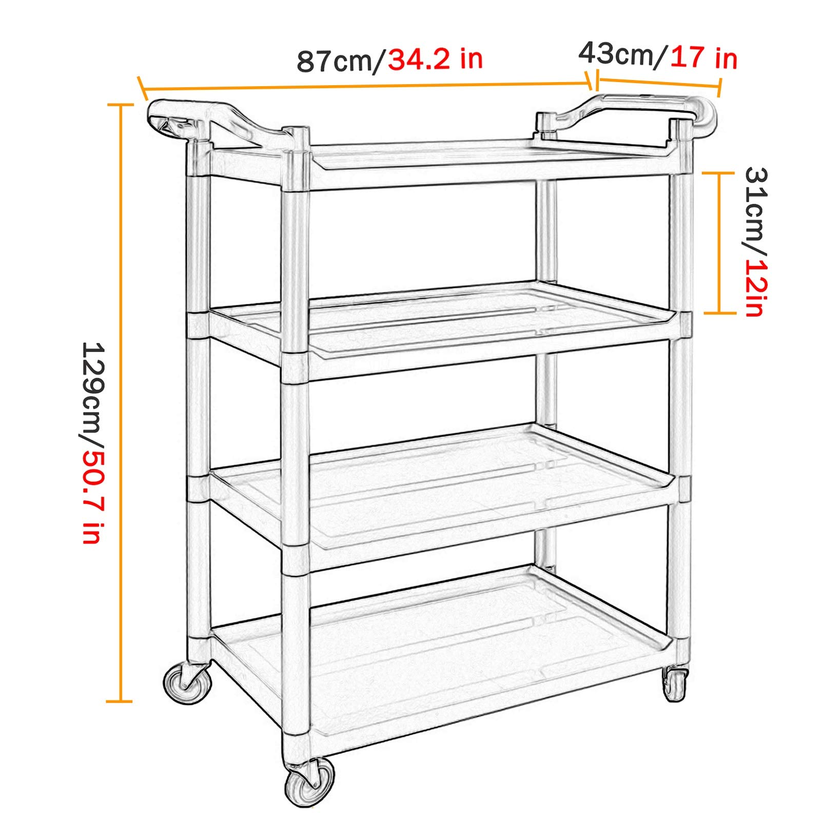 Carrello Multiuso Organizer Per Ripostiglio, Carrello Multiuso Commerciale A 4 Ripiani Per Ristoranti, Servizi Di Ristorazione E Pulizie - Carrello Di Servizio Per Pulizie Resistente In Plastica Con