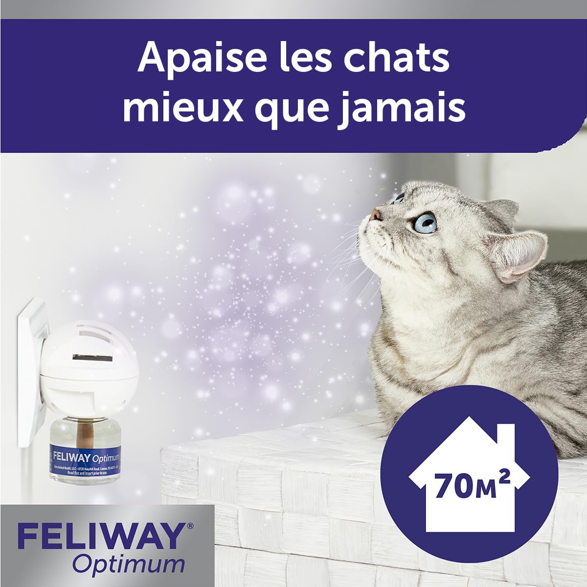 FELIWAY Optimum - Antistress per gatti, complesso di feromoni lenitivi per una serenità rafforzata, confezione economica 3 ricariche (3 x 30 giorni)