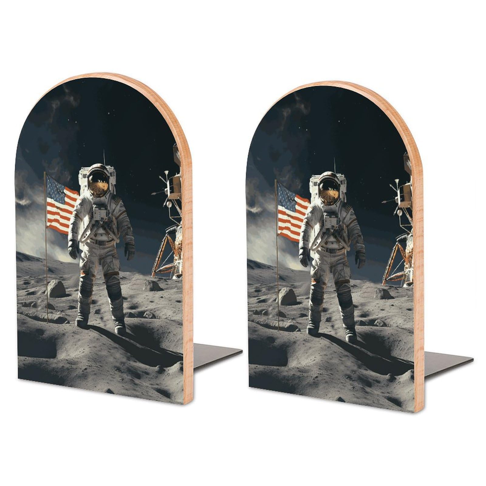 Serre-livres astronaute anti-chute en bois de hêtre pour ranger les livres lourds