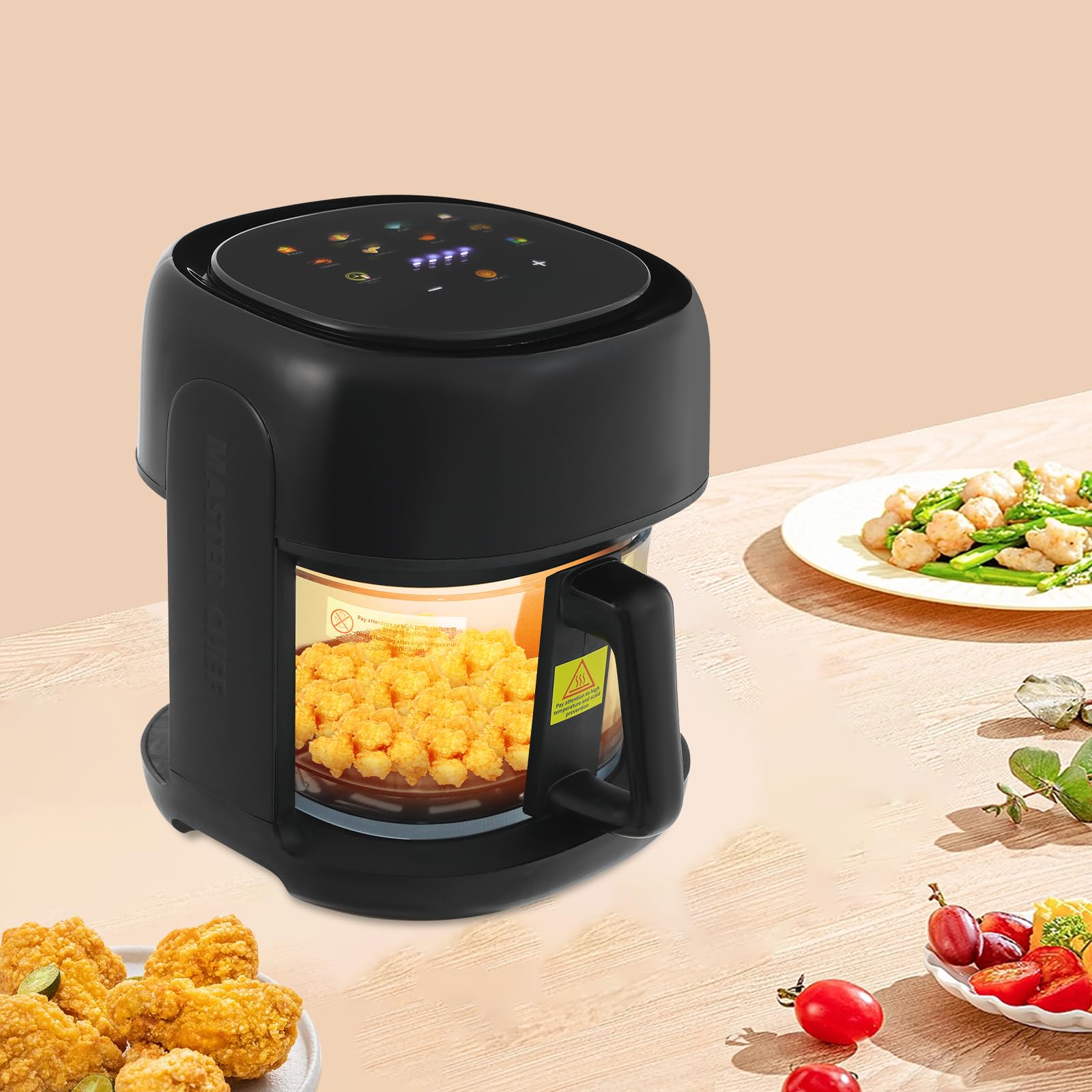 Friggitrice ad aria calda 3,3 L con finestra di visualizzazione, 1350 W AirFryer, contenitore in vetro, 7 preset, protezione contro il surriscaldamento, spegnimento automatico, touch screen LCD per