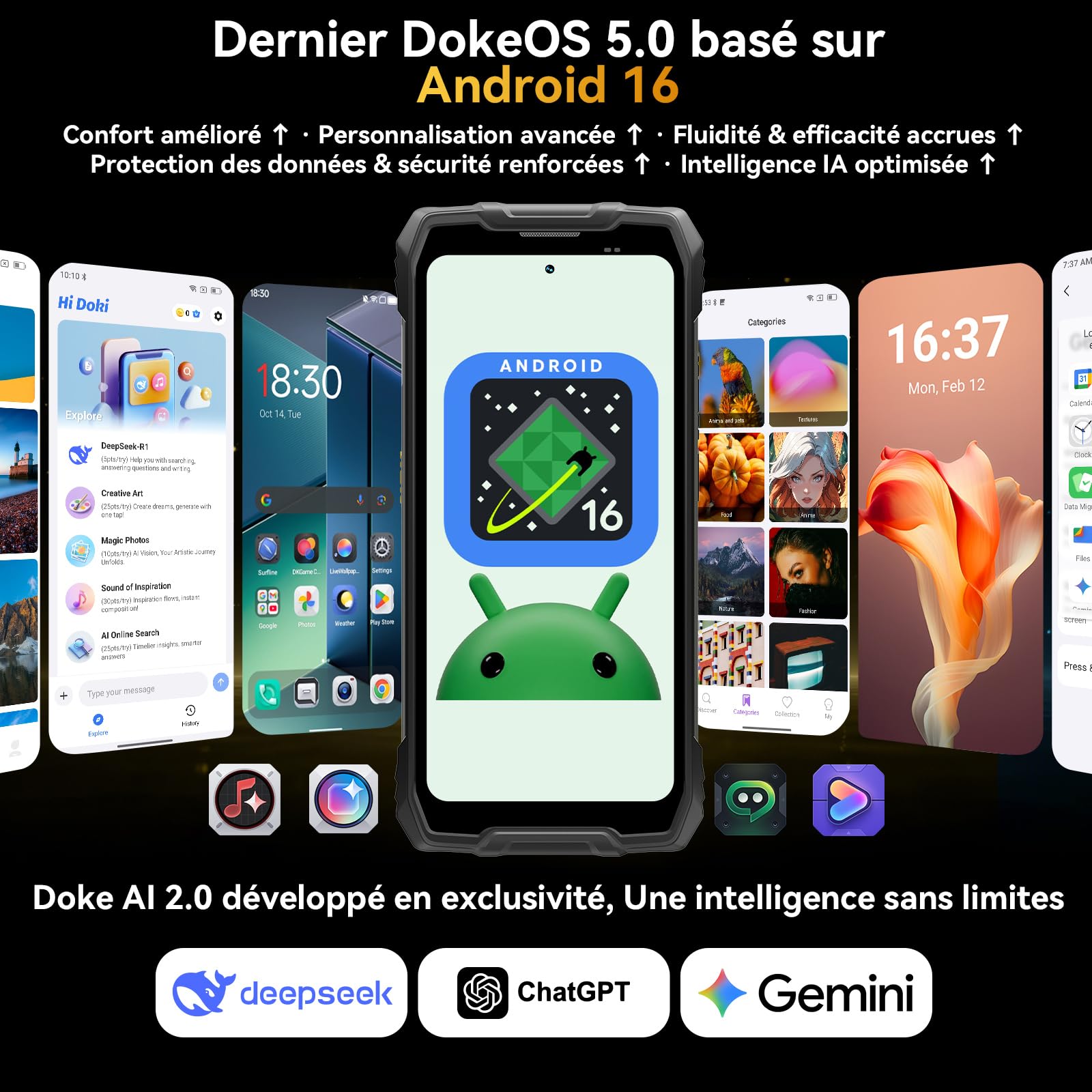 Blackview Rock 2 Pro Téléphone Incassable, Android 16 Smartphone Incassable 5G 32GB+256GB, 6.67" HD+ Display 120Hz 15000mAh IP69K, 16MP+13MP AI Kamera, NFC/OTG/GPS/Gemini AI/Glove Mode 2.0