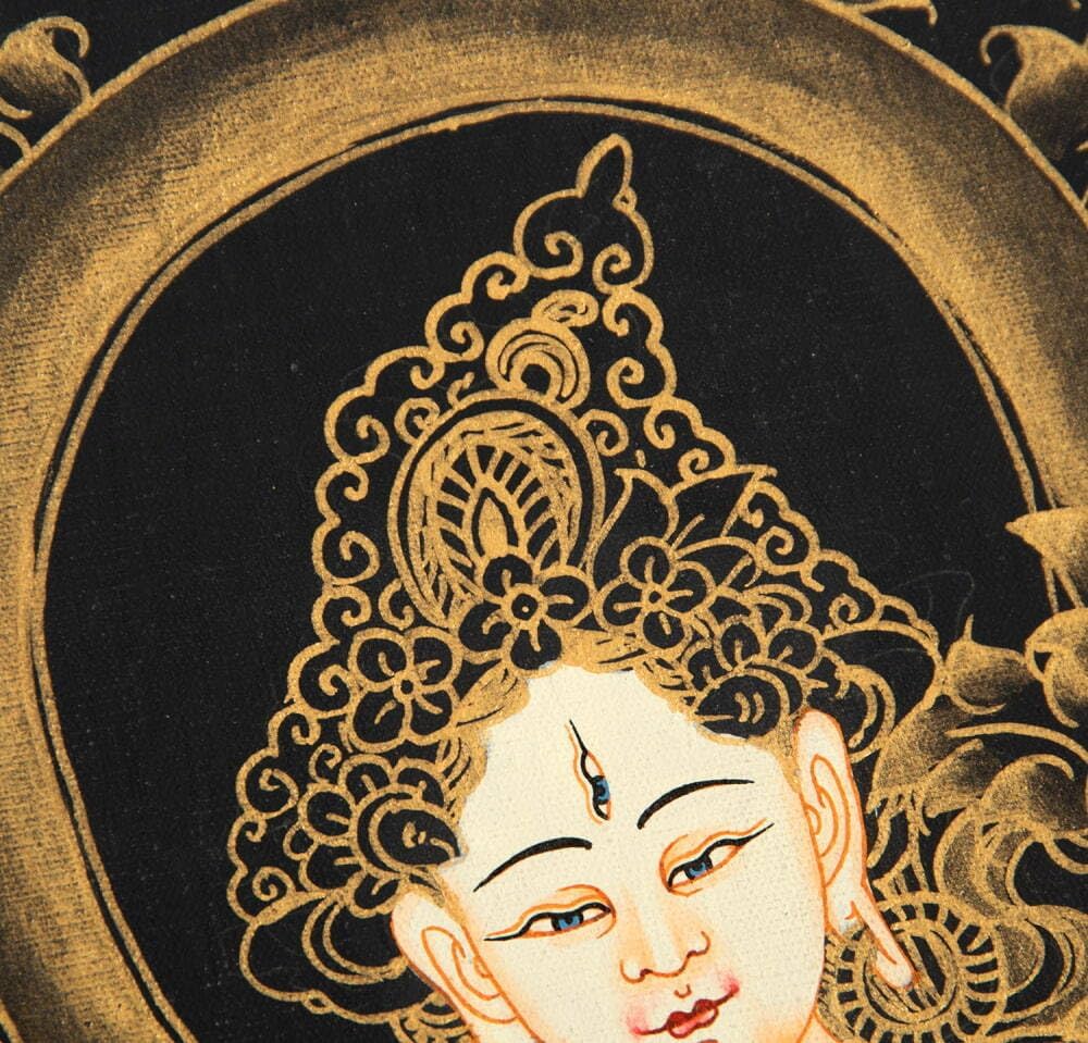 送料無料 グリーンターラー タンカ 仏画 〔一点物〕タンカ 61.5x46cm