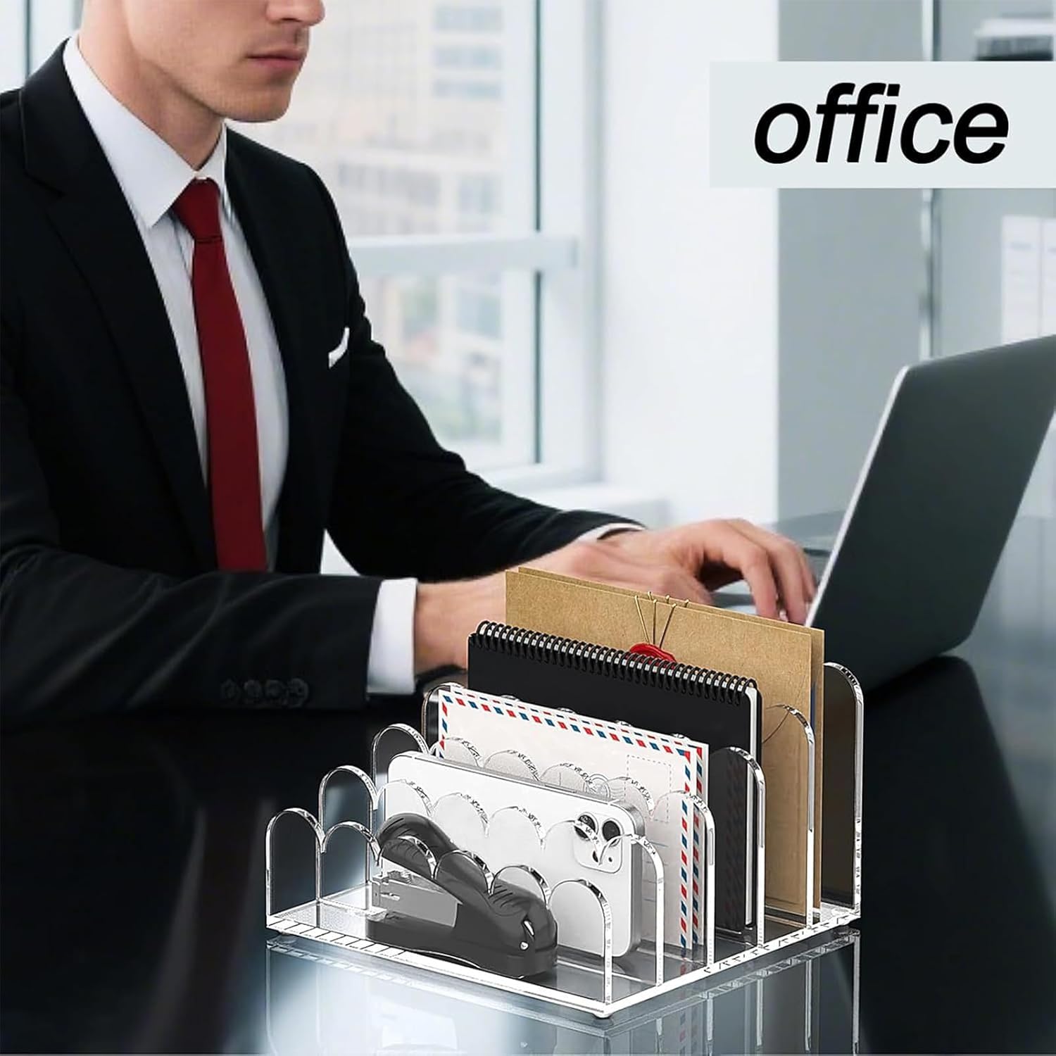 アクリル製メールソーター、5つのコンパートメントの透明封筒オーガナイザー、縦型メールストレージラック、多機能、封筒レタードキュメント