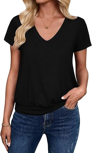 Sialois Short Sleeve Women T Shirts V Neck Banded Bottom Tops Casual Loose Shirts Summer Spring Tee Casual Clothes 2026 - 70% off