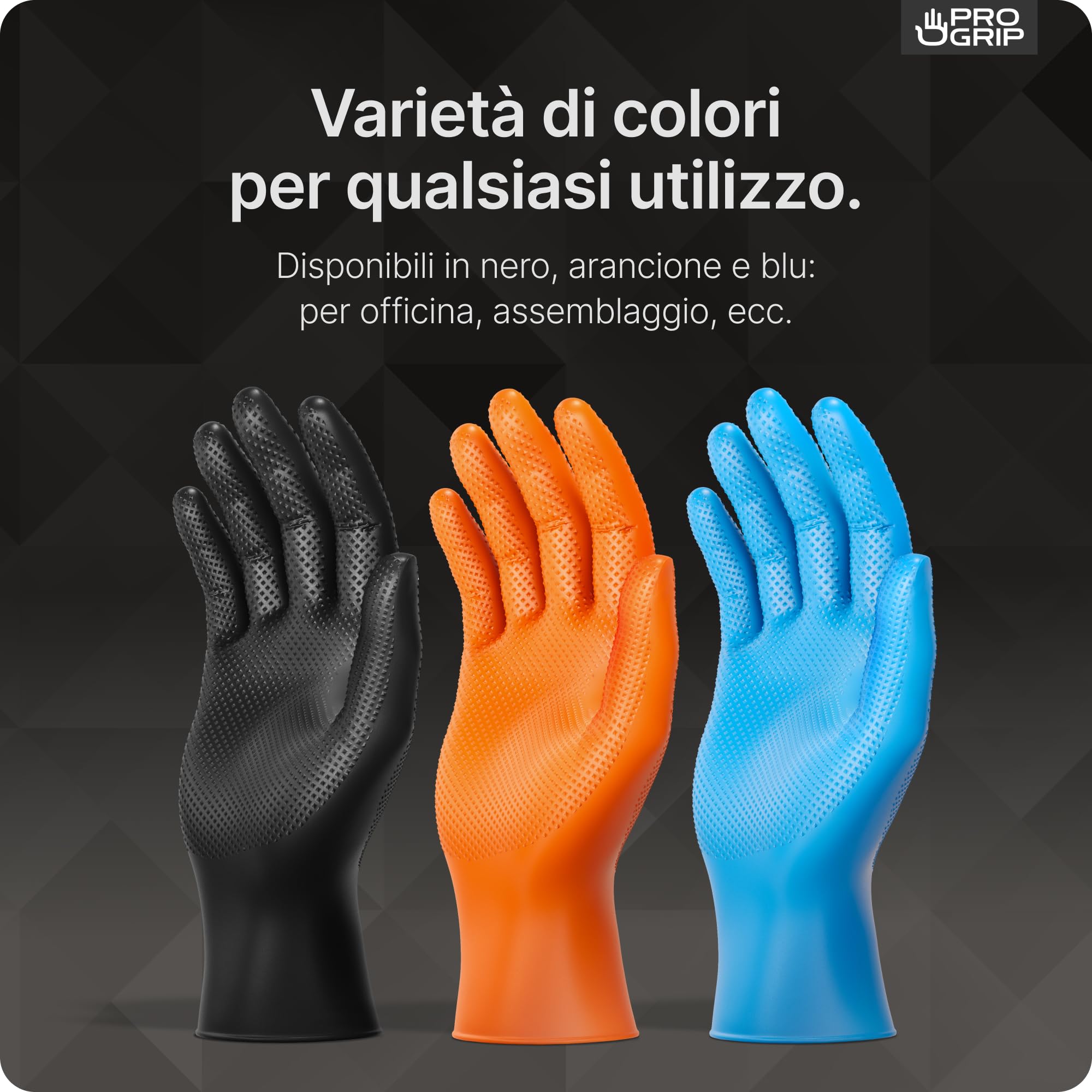 50x PROGRIP Guanti nitrile L Nero [Extra resistenti], Guanti monouso plastica, 2x più spessi, con finitura diamantata, Guanti in nitrile per industria e montaggio, guanti lavoro