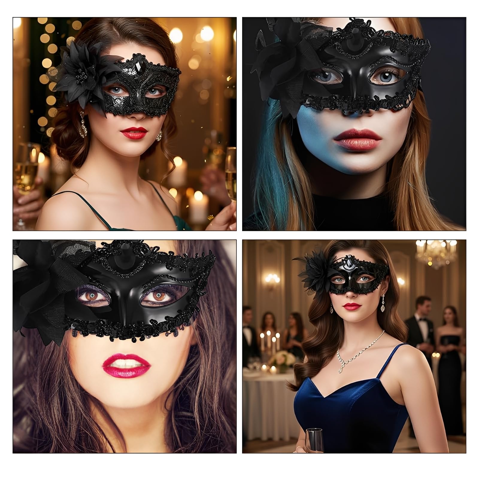 Canvas Trend Masquerade Mask for Women Black Masquerade Mask with Flower - Image 3