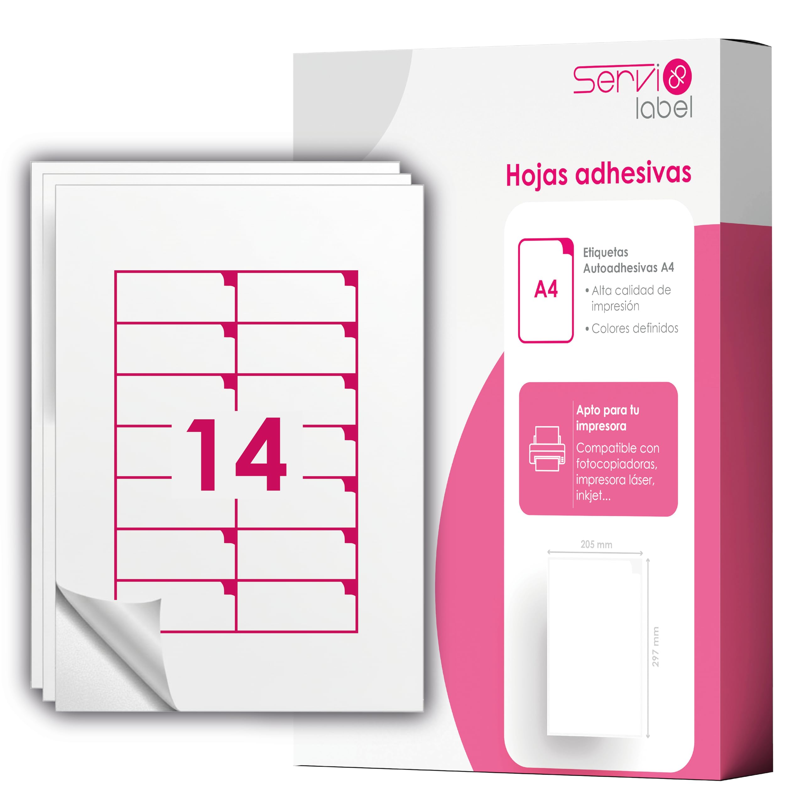 500 Hojas de Pegatinas A4 | Papel adeshivo para imprimir | Etiquetas Autoadhesivas | Compatibles con impresora láser y tinta | (14 Etiquetas por Hoja, 500, unidades)