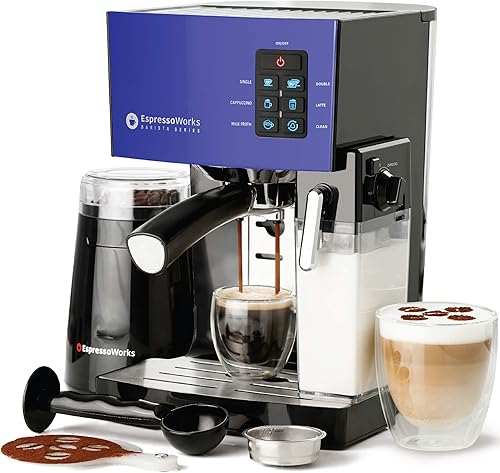 Máquina de expreso, máquina de café con leche y capuchino, 10 piezas todo en uno con vaporizador de leche (Incl molinillo de granos de café, 2