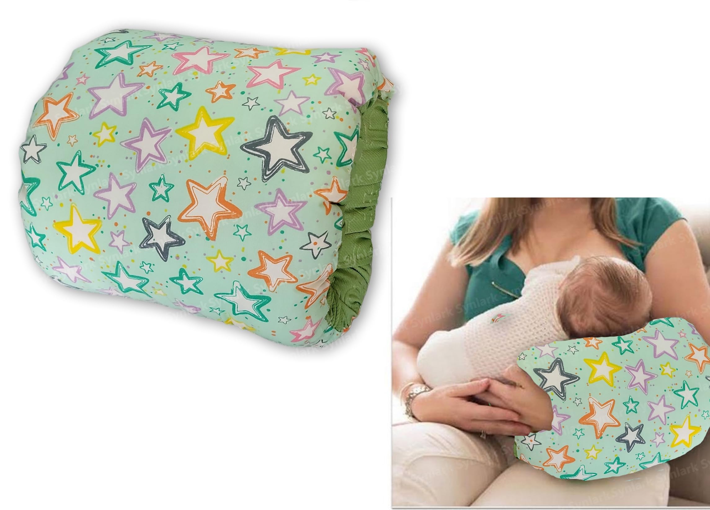 synlark Synlark® Cozy Nursing Baby Arm Pillow for Cradle Gift for Novice Mothers: Head Support Pillow Anti-Spitting Breastfeeding and Bottle Feeding Nursing Arm Pillow (MultiStar-Green)-picture-0