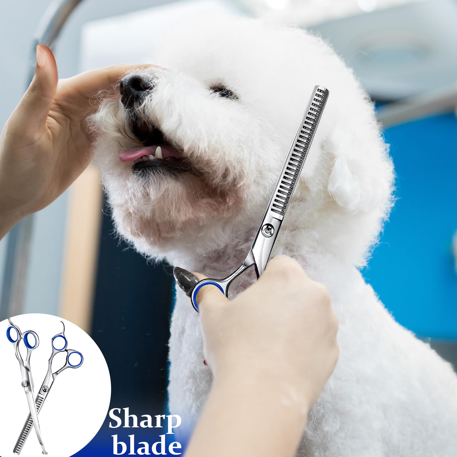 Ciseaux de Toilettage pour Chiens, Acier Inoxydable avec Pointe Ronde de Sécurité, y Ciseaux à Effiler Chien, Ciseaux Courbes Chien, Ciseaux Droits, Peigne, pour Chiens Chats