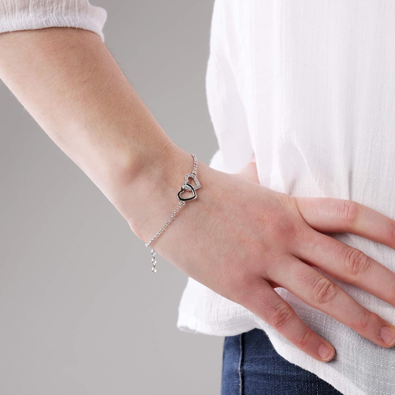 Cherished Moments 925 Sterling Silver Mom and Me Double Heart Bracelet Sold as a Set or individually
