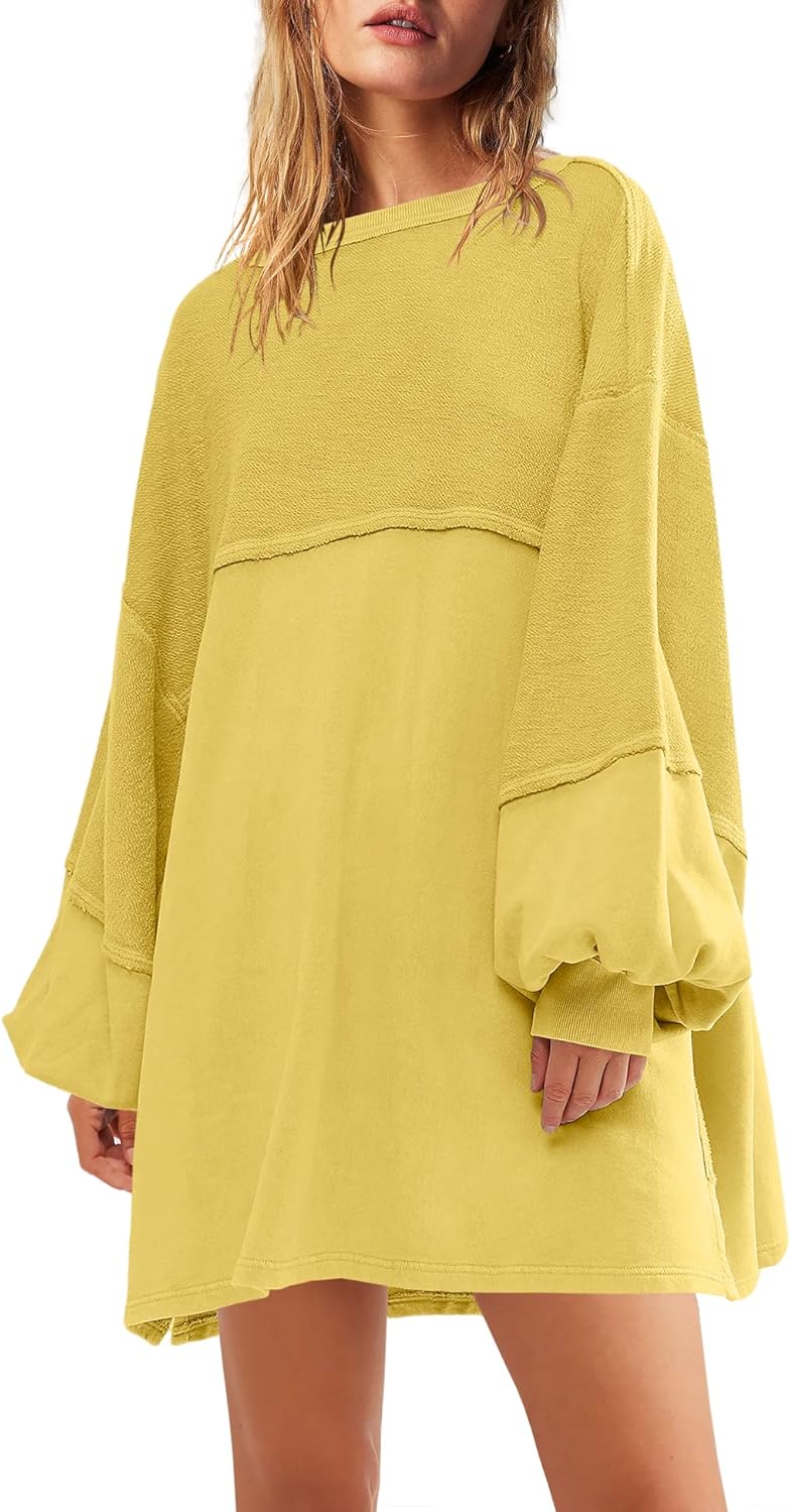 Panadila Womens Oversized Long Sleeve Patchwork Sweatshirt Dress Crewneck Tunic Sweatshirts Fall Loose Pullover Top - Image 2