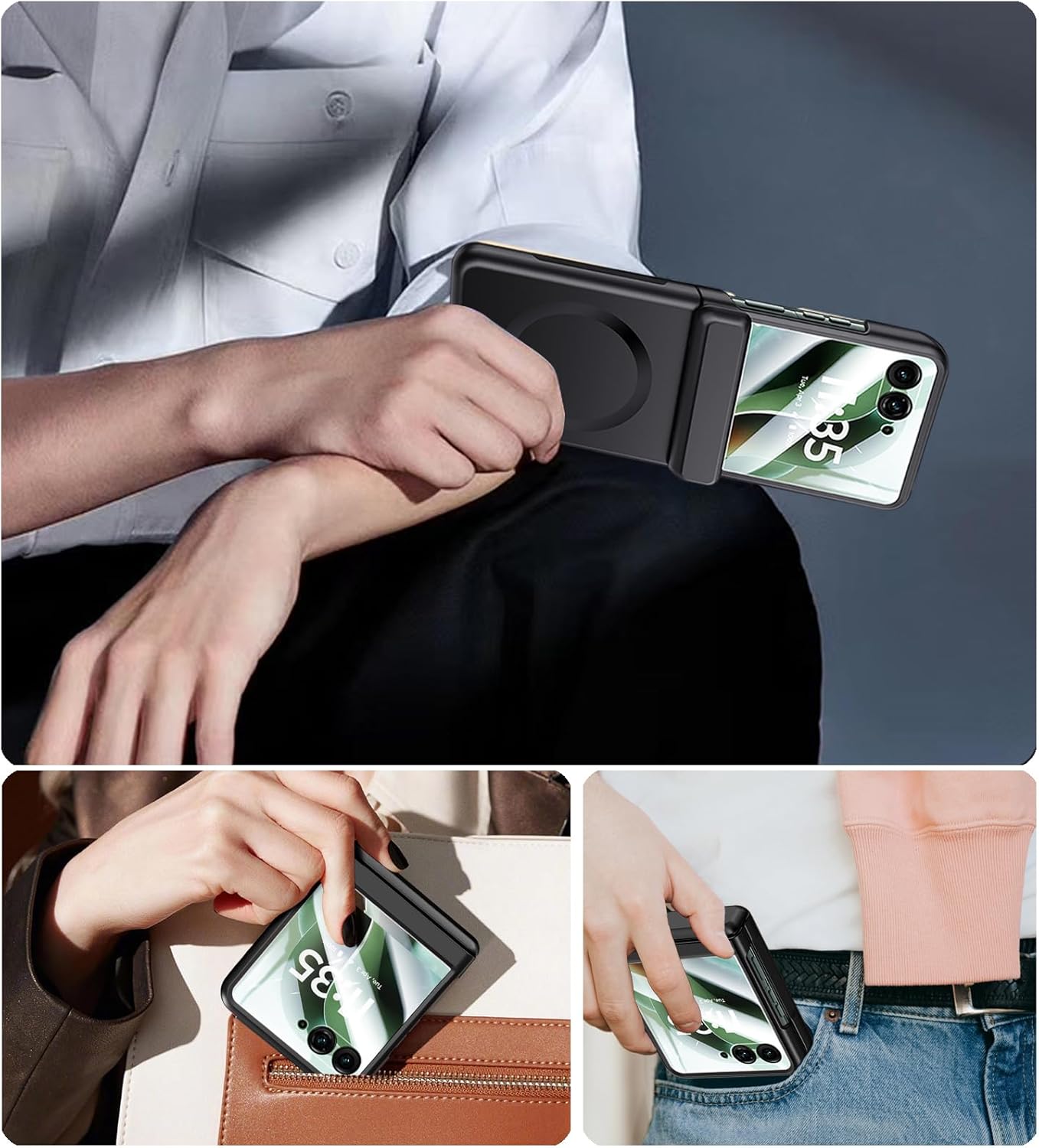 for Motorola Razr 2025 Case/Razr 2024 Magnetic Case, [Wireless Charging] Full-Body Shockproof Phone Case Rear Screen Protector Hinge Protection Protective Cover for Moto Razr 2025/2024 Black