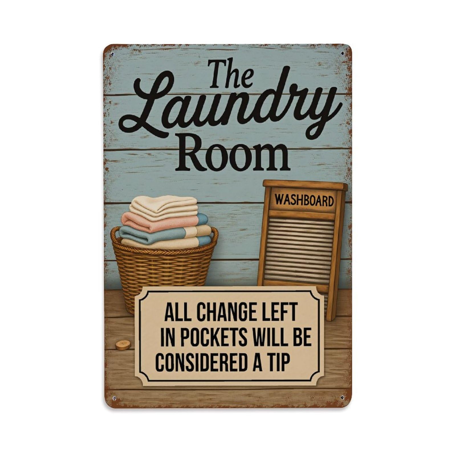 Enderetf Vintage Laundry Room Sign With Washboard And Basket Tin Sign Metal Poster, Home Bar Garage Man Cave Cafe Indoor & Outdoor Wall Decoration 8X12inches