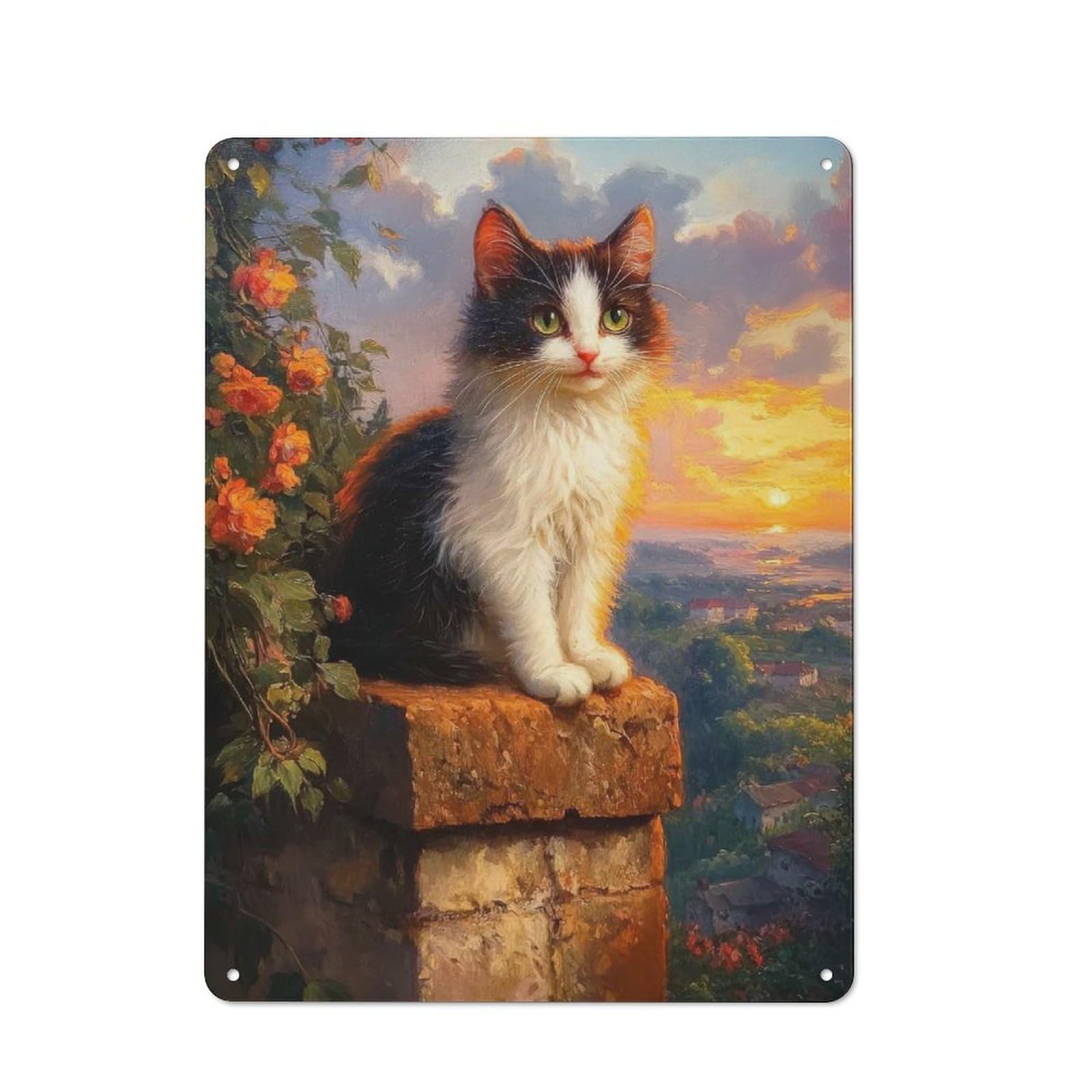 Junmoney Cat At Sunset Rustic Metal Sign 40X30cm For Kitchen Or Home Bar, Gift For Kitchen Decor Lovers During The Christmas Season