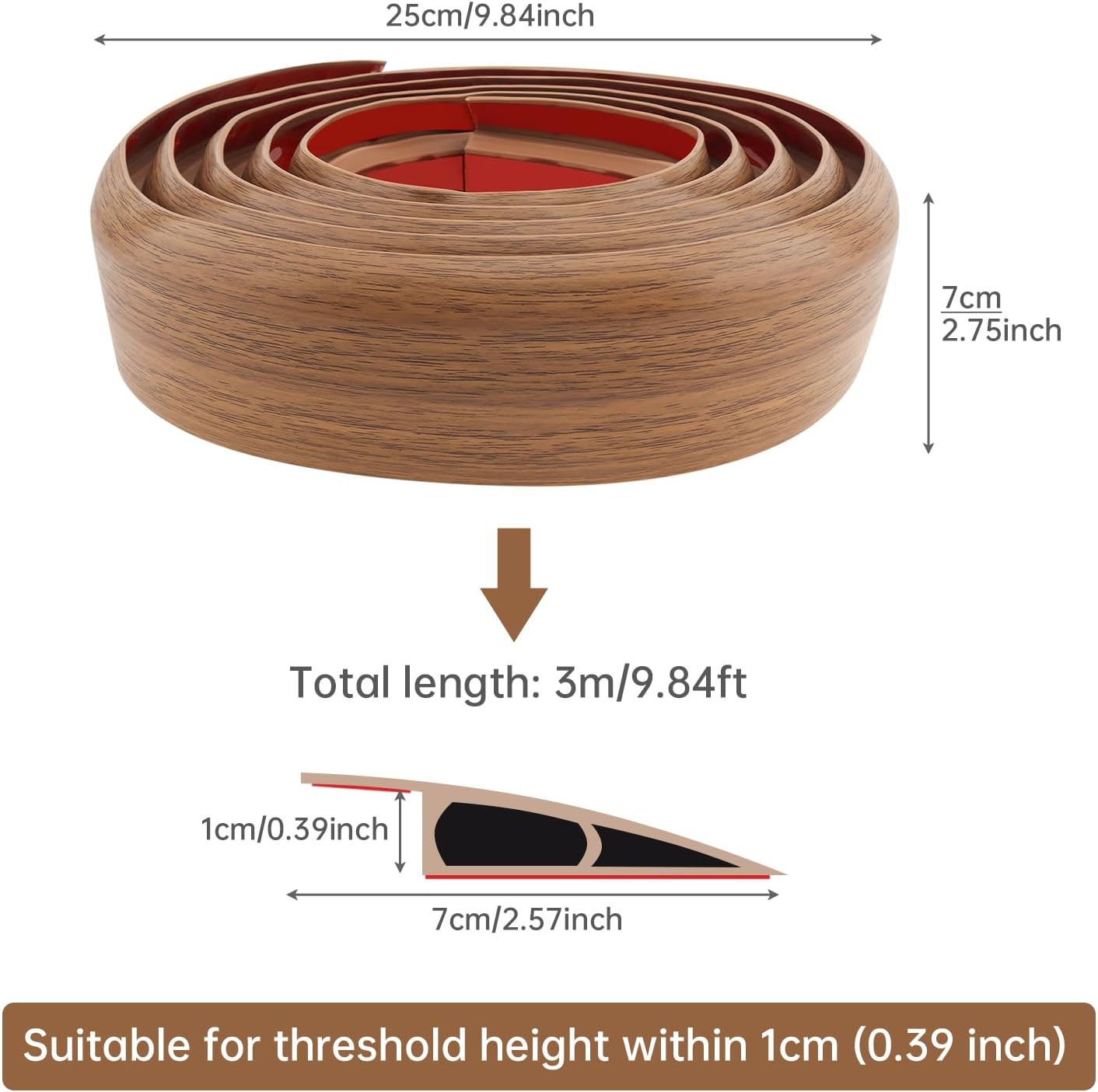 10Ft Floor Threshold Transitions Strip PVC Self Adhesive Carpet Cover Strips Yellow Wood Grain for Doorway Thresholds Floor Cord Cover
